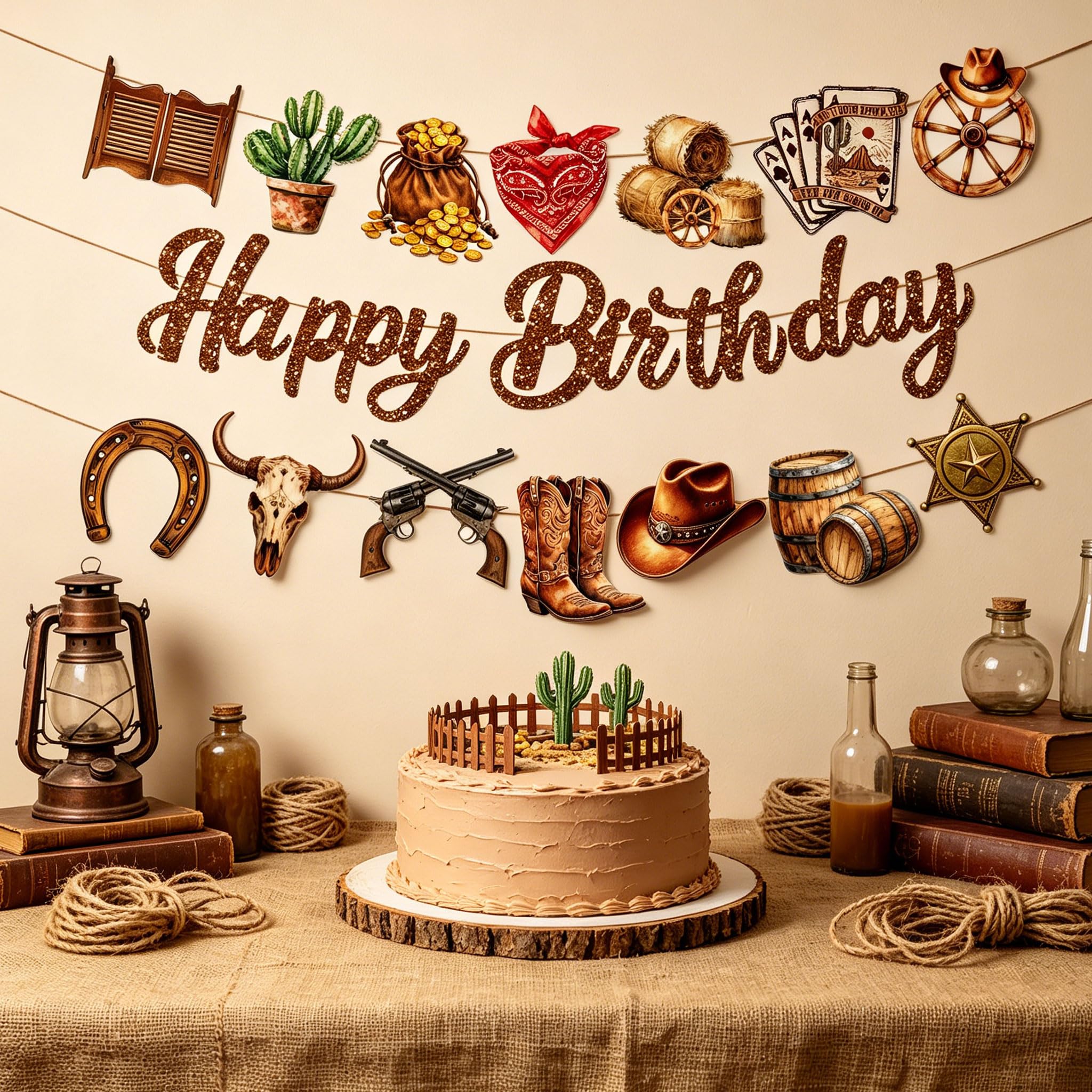 LaVenty Cowboy Birthday Party Decorations Western Decorations Happy Birthday Banner wild west Last Rodeo Hen Party Supplies