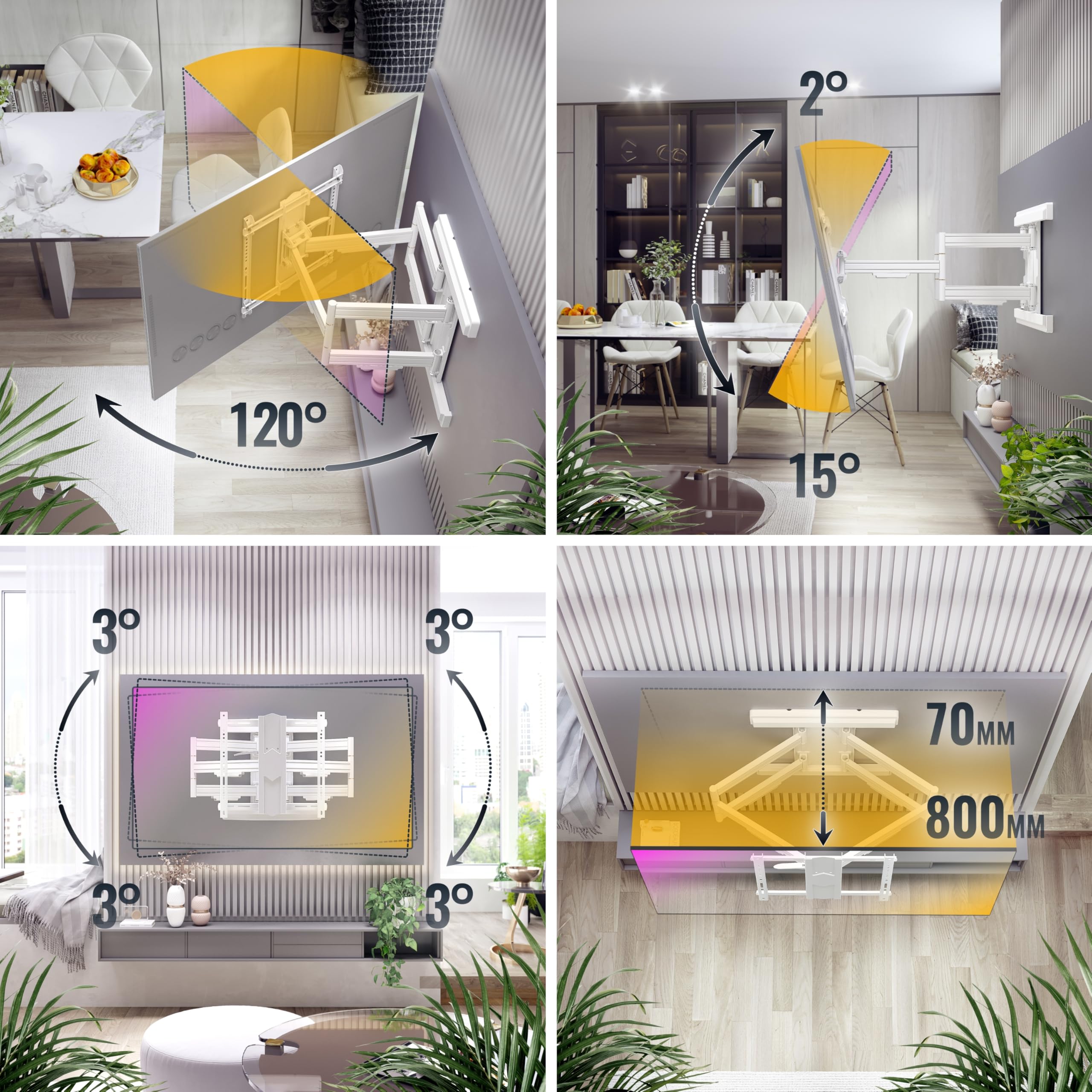 RICOO Soporte TV Pared Giratorio Inclinable Televisión 55-95" (140-241cm) S7544-W Brazo Universal Televisor LED/LCD/Curvo VESA 200x200-400x400