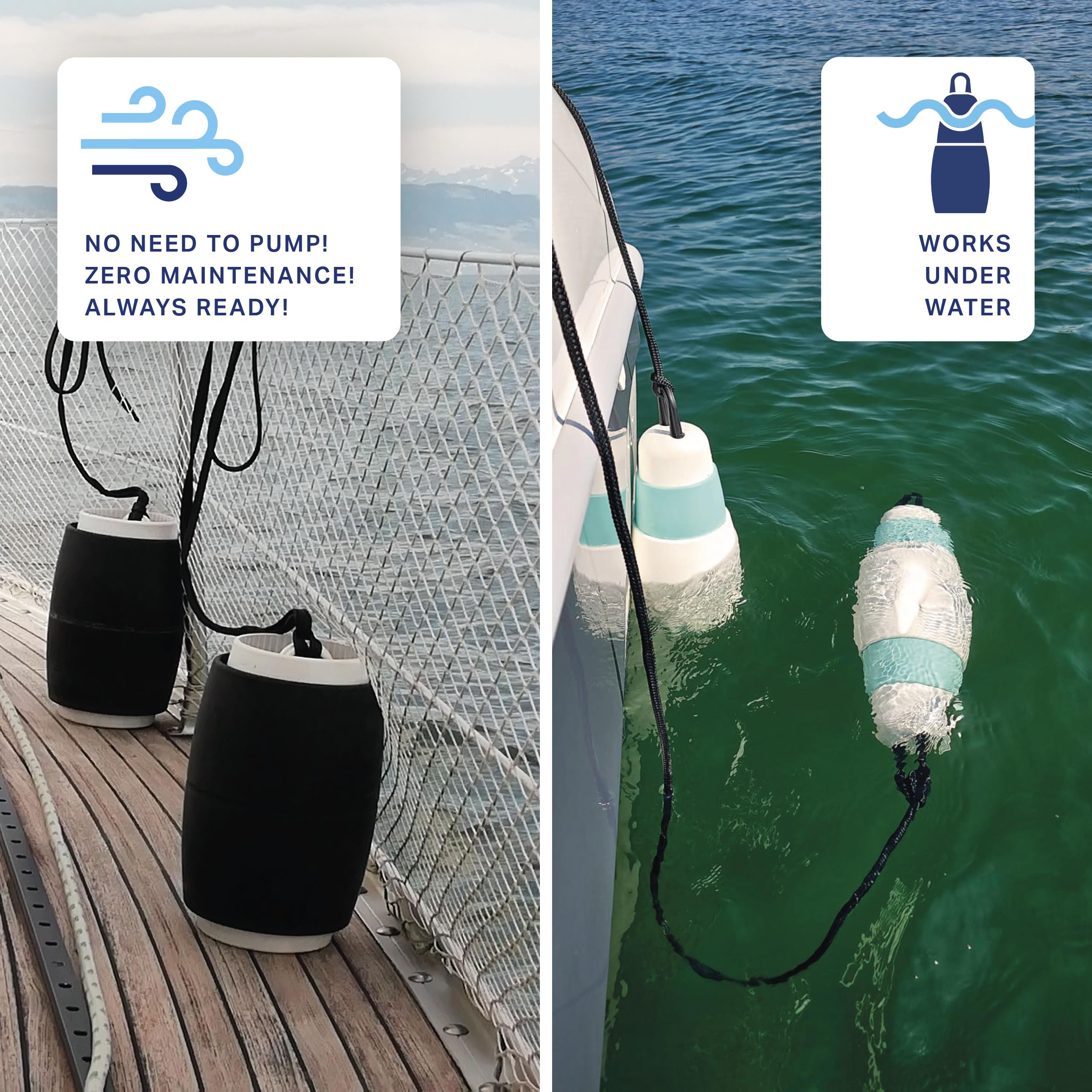 Bootsfender teleskopierbar – platzsparender Premium Fender für Boote, wartungsfrei ohne Luft & rumpfschonend, Geräuschlos ohne Quietschen für Segelboot & Motorboot