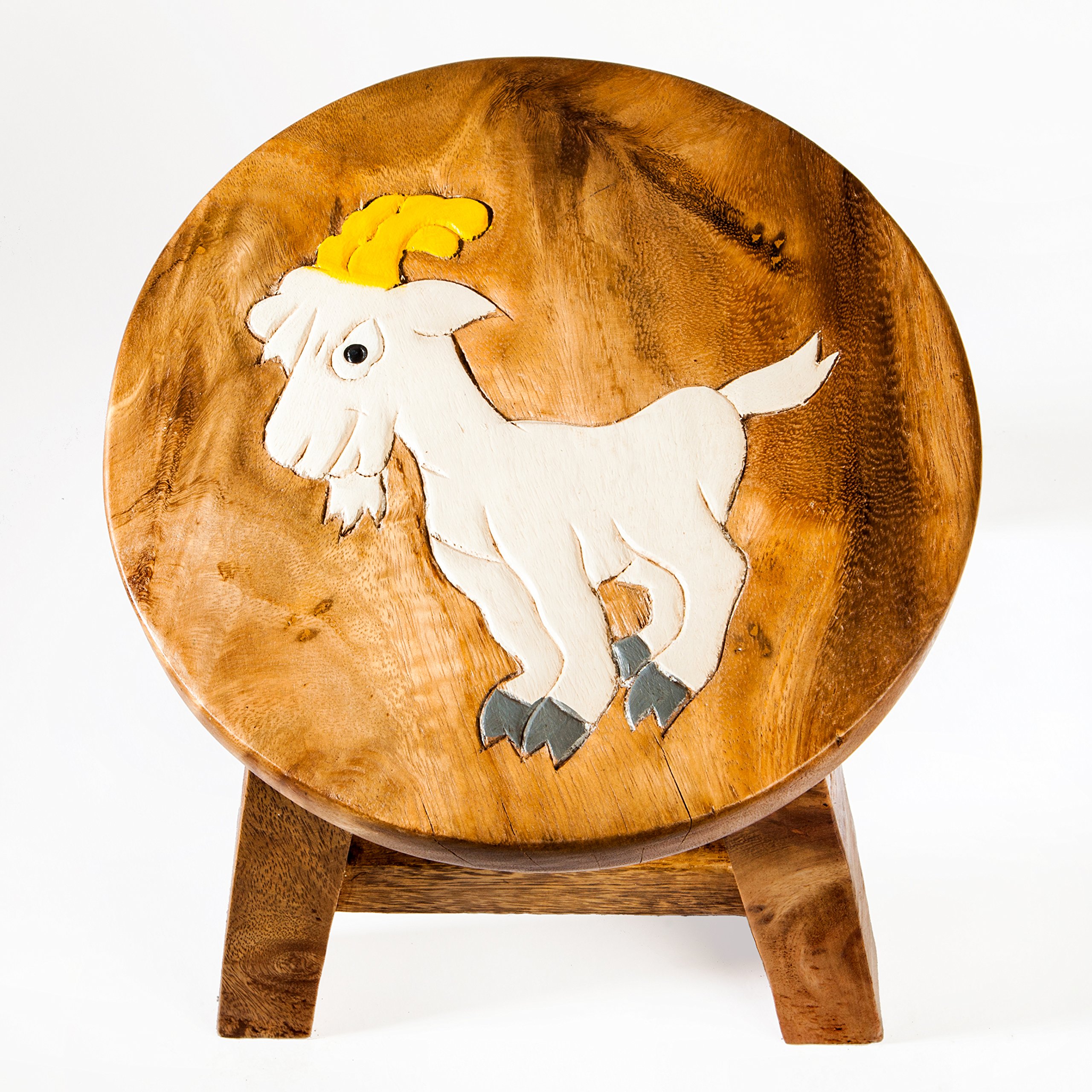 Tabouret pour enfant en bois massif avec motif chèvre - Hauteur d'assise : 25 cm
