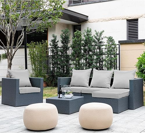 Miniatura 6 de ARTPLAN Juego de 2 cojines de asiento profundo para exteriores para silla de mimbre, asiento 24 x 24 x 4 pulgadas, respaldo 22 pulgadas de ancho x