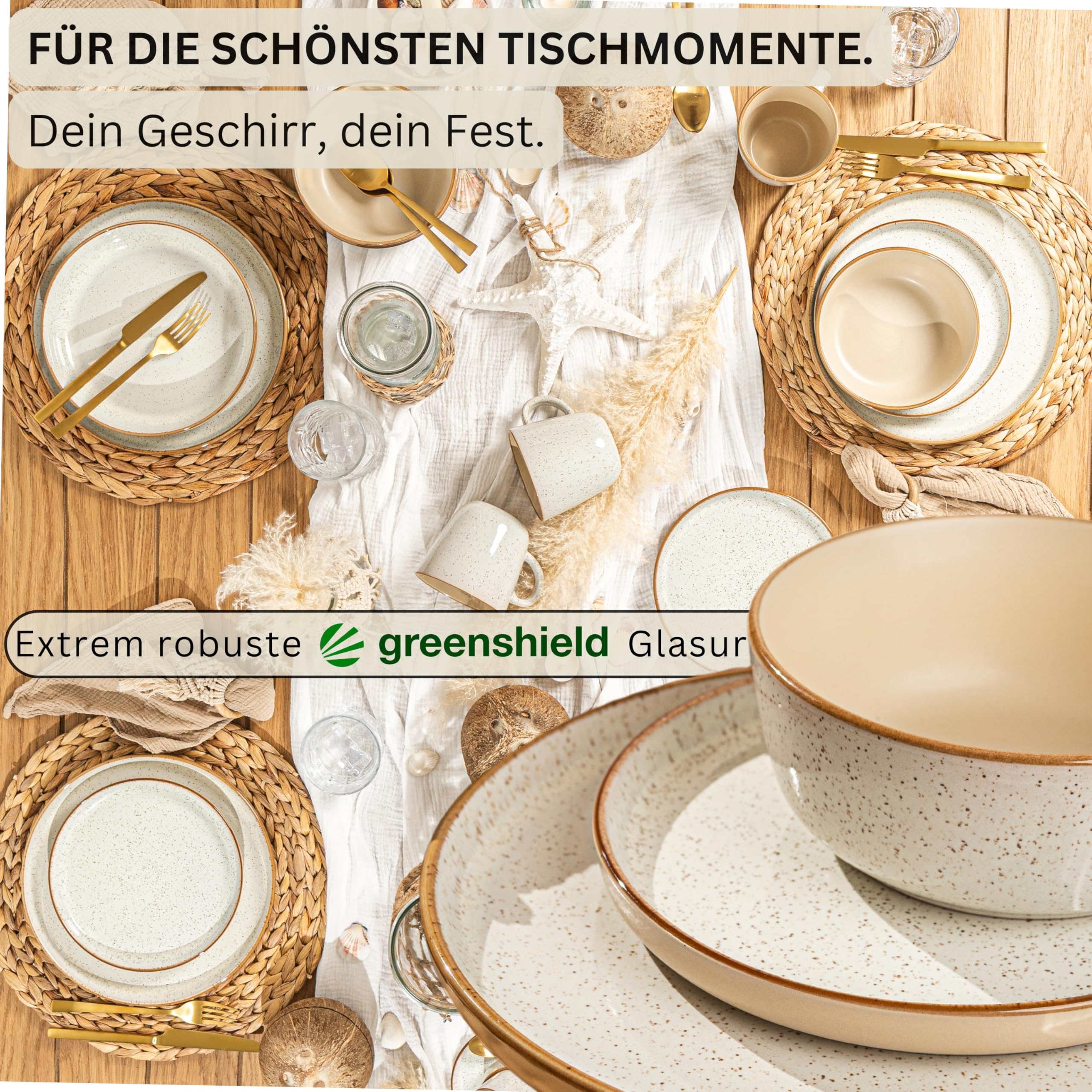 SÄNGER Rio Creme | Kombiservice 6 Personen, Teller Set Kaffeebecher Pastaschale 30 tlg, Steingut Geschirr Set spülmaschinen- mikrowellen- kratzfest, Geschirrset aus Steingut, creme | VALUE COLLECTION
