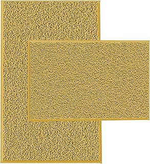 Gold Bathroom Mats Set - 2 Piece Chenille Non Slip Plush Bath Rugs with ...