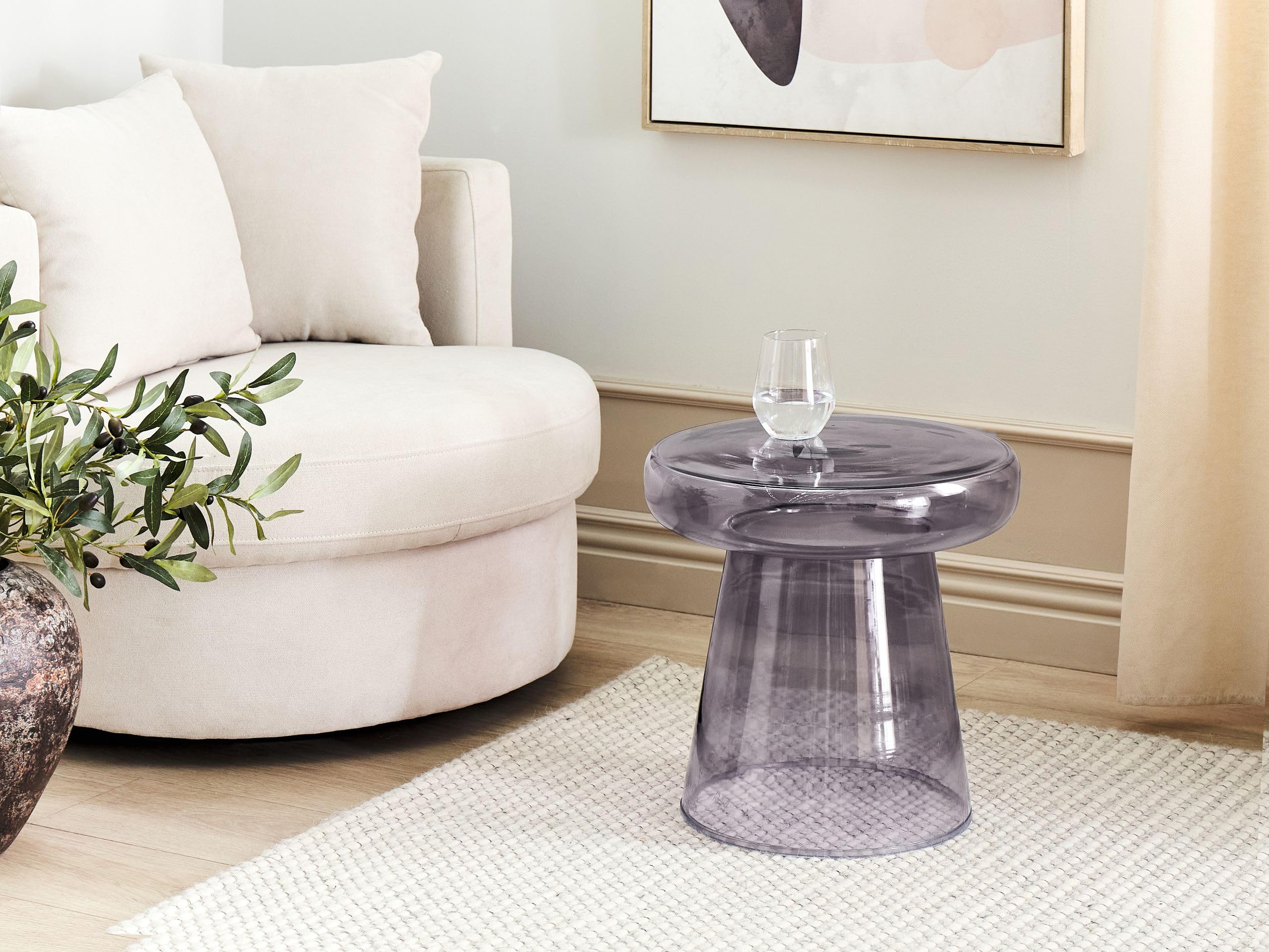 Beliani Mesa Auxiliar Decorativa de Vidrio Transparente Tintado ø 39 cm Gris Caldera