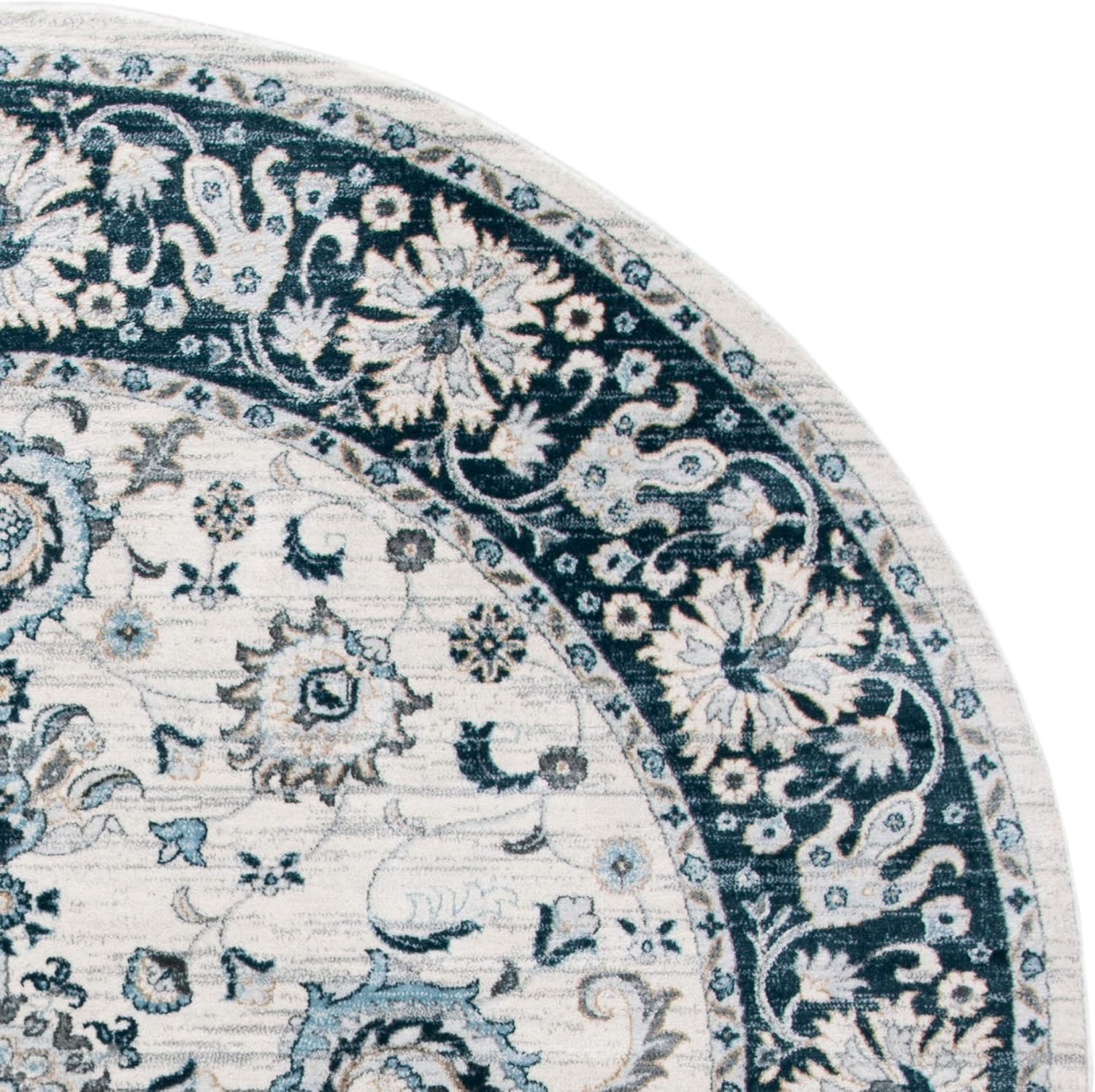 SAFAVIEH Isabella Collection Area Rug - 6'7" Round, Cream & Navy, Oriental Design, Non-Shedding & Easy Care, Ideal for High Traffic Areas in Living Room, Bedroom (ISA940A)
