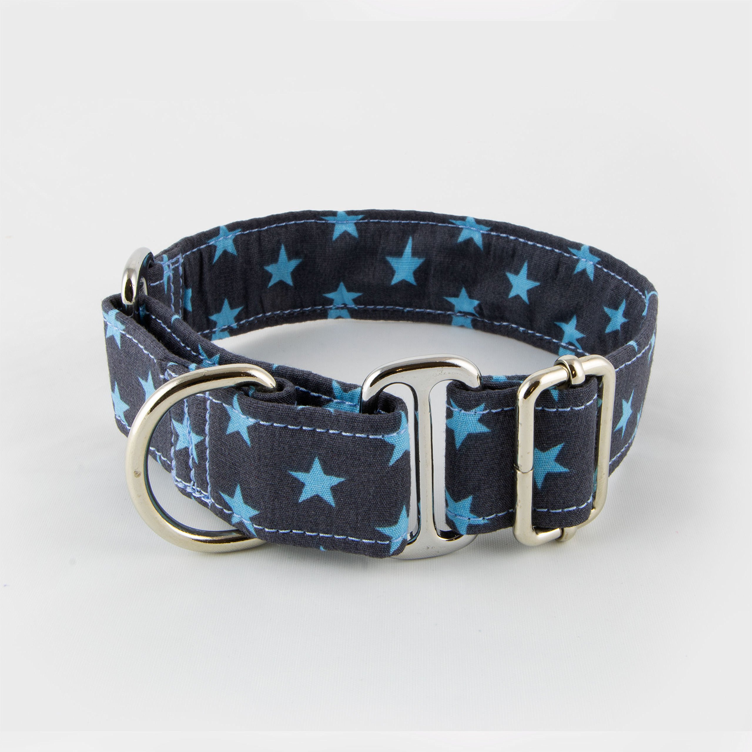 Galguita Hundehalsband „Star“ Größe M – Martingale-Design, Blau, Verstellbar 30–39 Cm