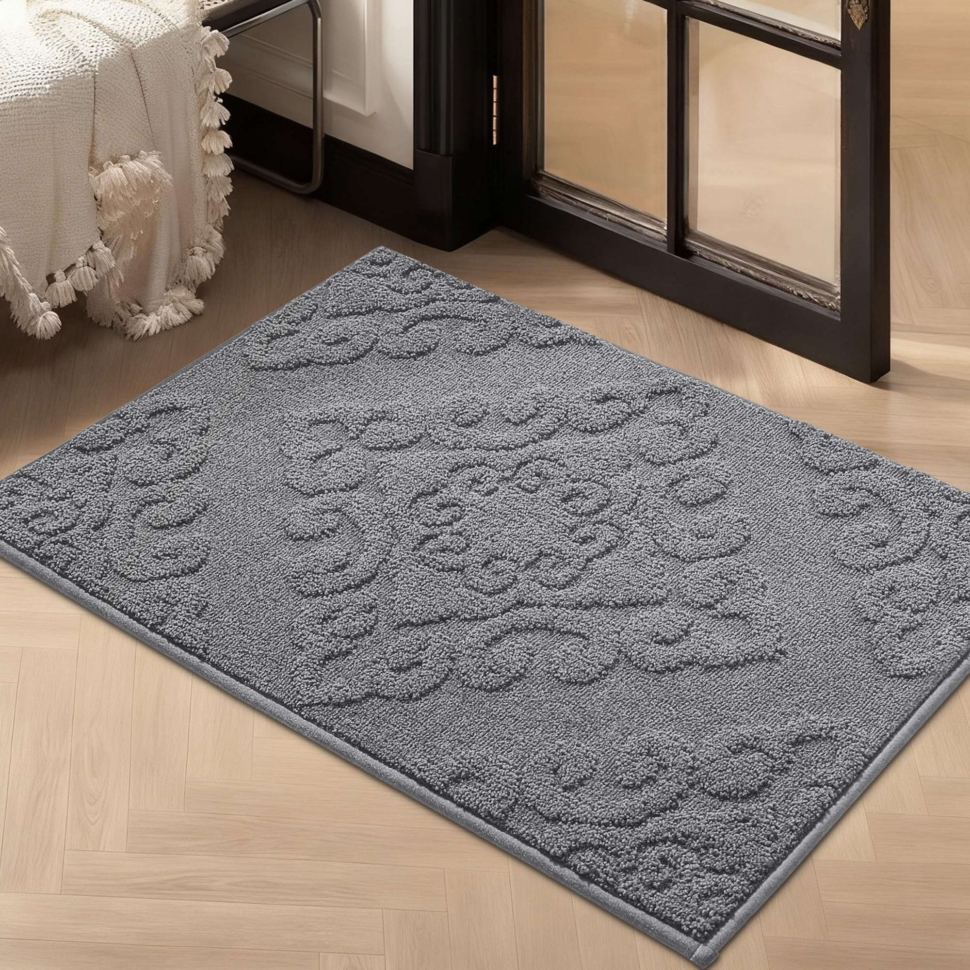 Tapis de porte d'entrée gris pour chaussures humides et entrées propres