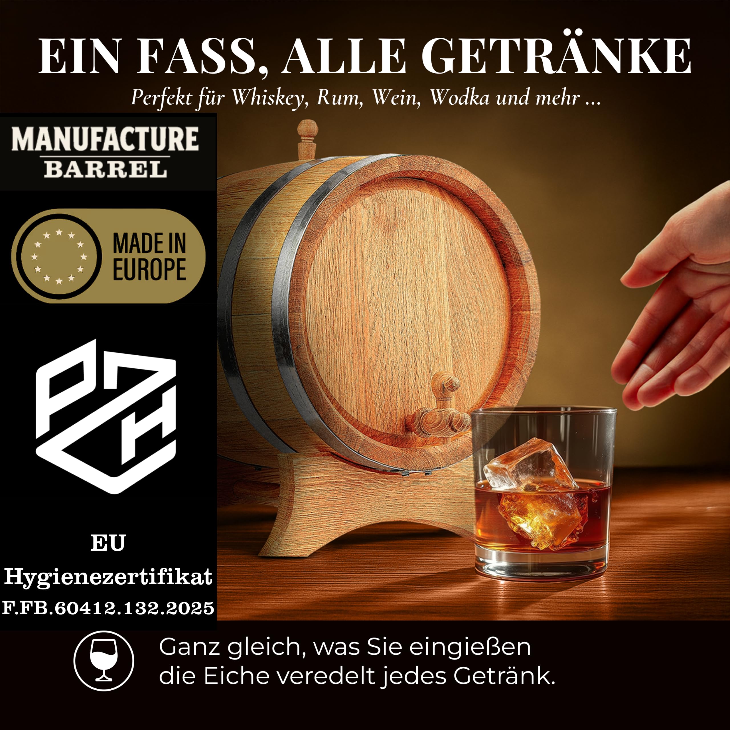 Eichenfass 5L mit Zapfhahn & Ständer Set – Holzfass für Whisky, Rum, Wein & Likör – Eichen Holzfass zur Reifung & Lagerung von Alkohol – Geschenkidee Whiskyfass mit Zubehör aus Eiche Lebensmittelecht