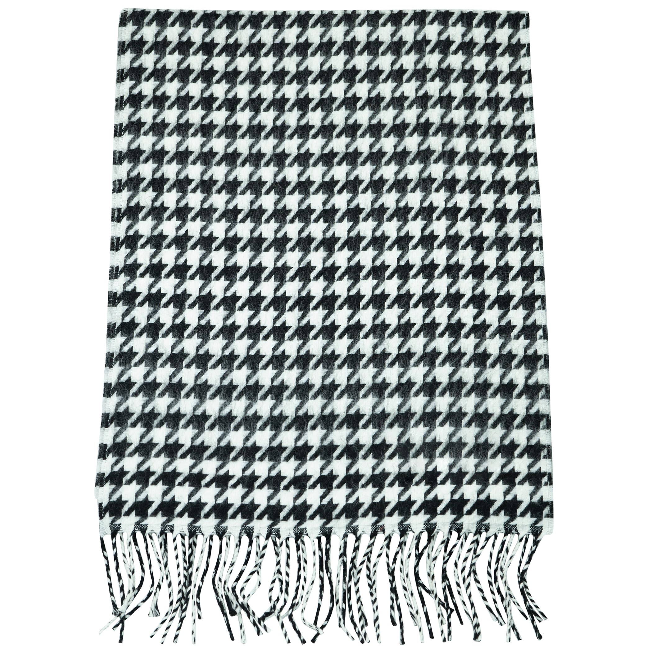 Cashmere Wool Feel Scarf Warm Soft Lightweight Scottish Scotland Nova Check Tartan Plaid Gift For Men Women Kids (White Black Houndstooth Plaid For Women Girls)