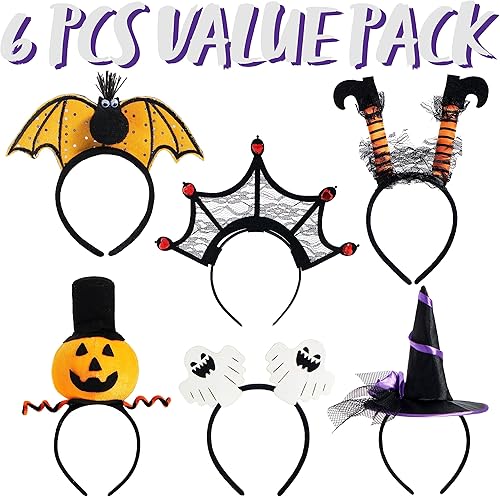 Miniatura 2 de JOYIN 6 diademas de Halloween, calabaza, murciélago, bruja, fantasma, piernas de bruja, telaraña para fiesta de Halloween, disfraces, dulce o truco,