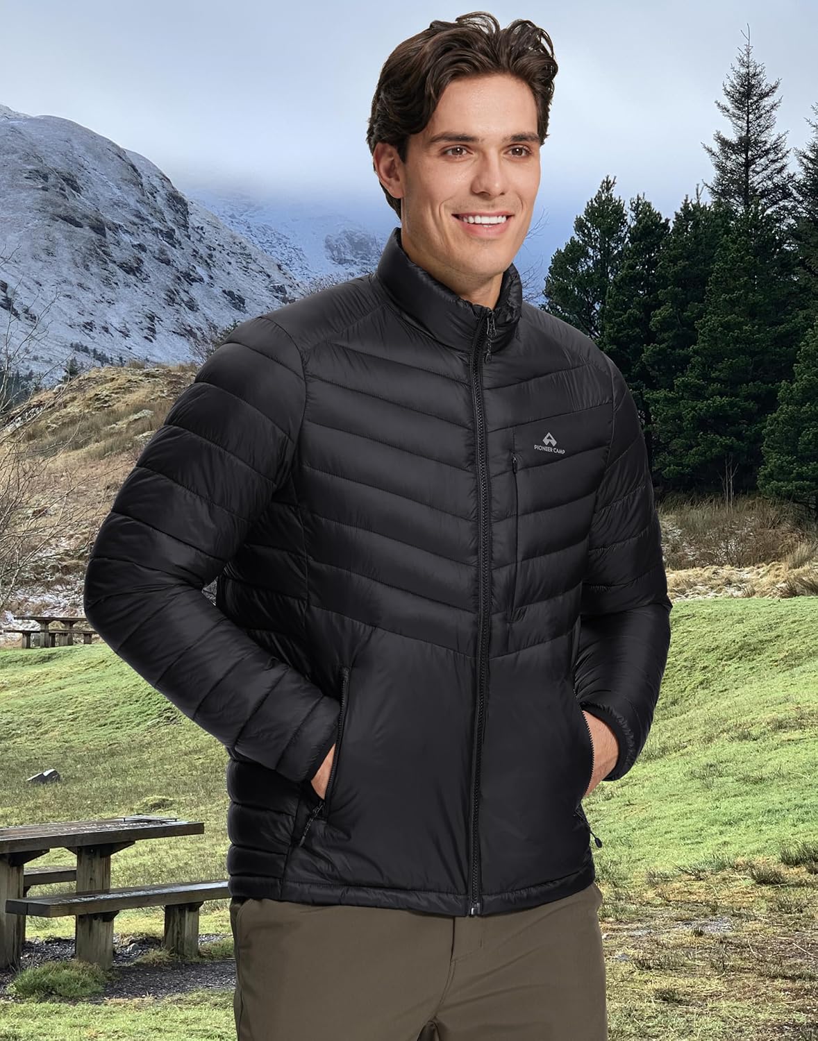 Pioneer Camp Lightweight Puffer Jacket Men Stand Collar Winter Quilted Puffy Coat Insulated Water Repellent Travel Camping - Image 2