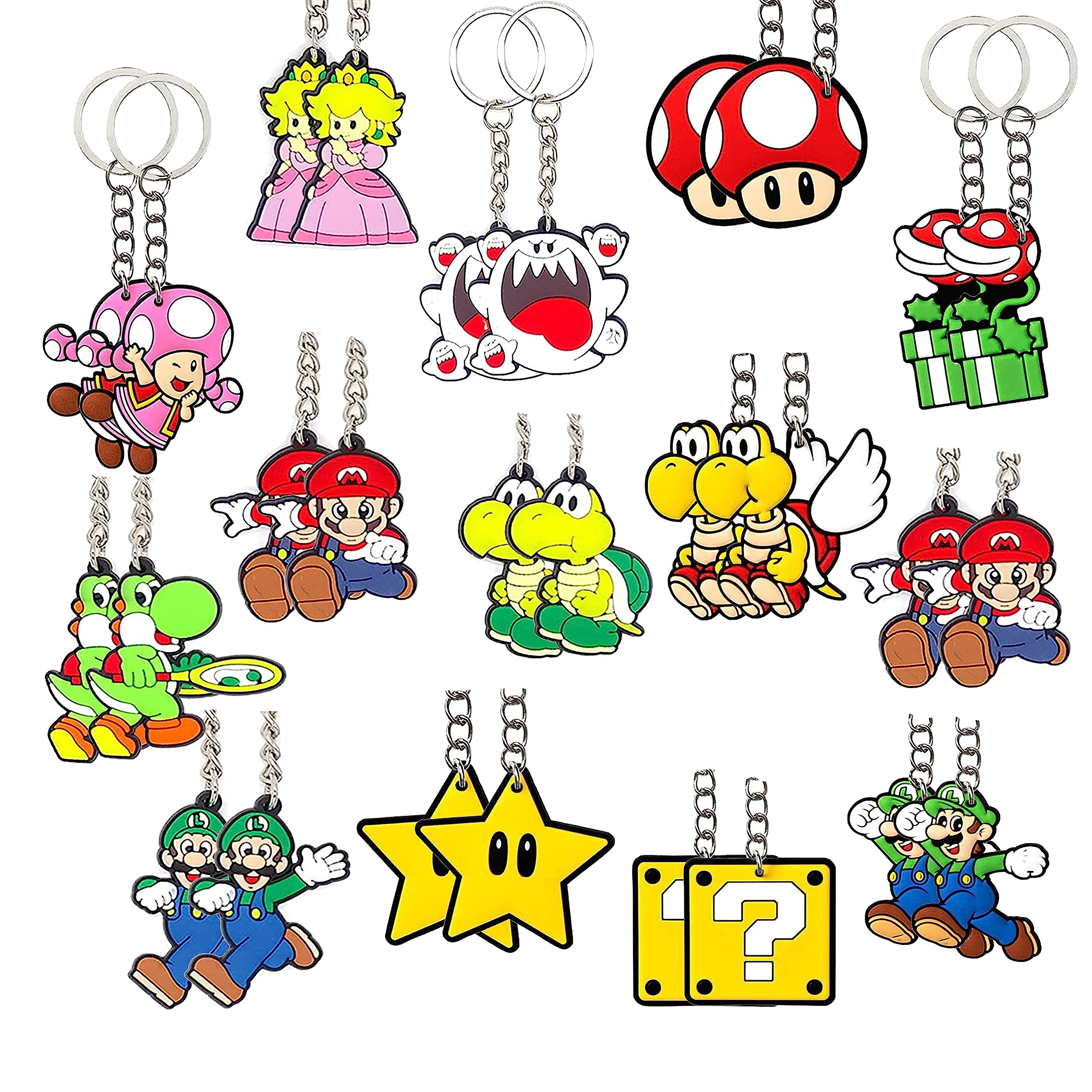 VSIXSN28 PCS Mario Keychain, Mario Party Set Birthday Party Supplies for Back Pack School Bag for Kids Birthday Gifts For Fill Up the Goodie Bags for Anime Themed Party