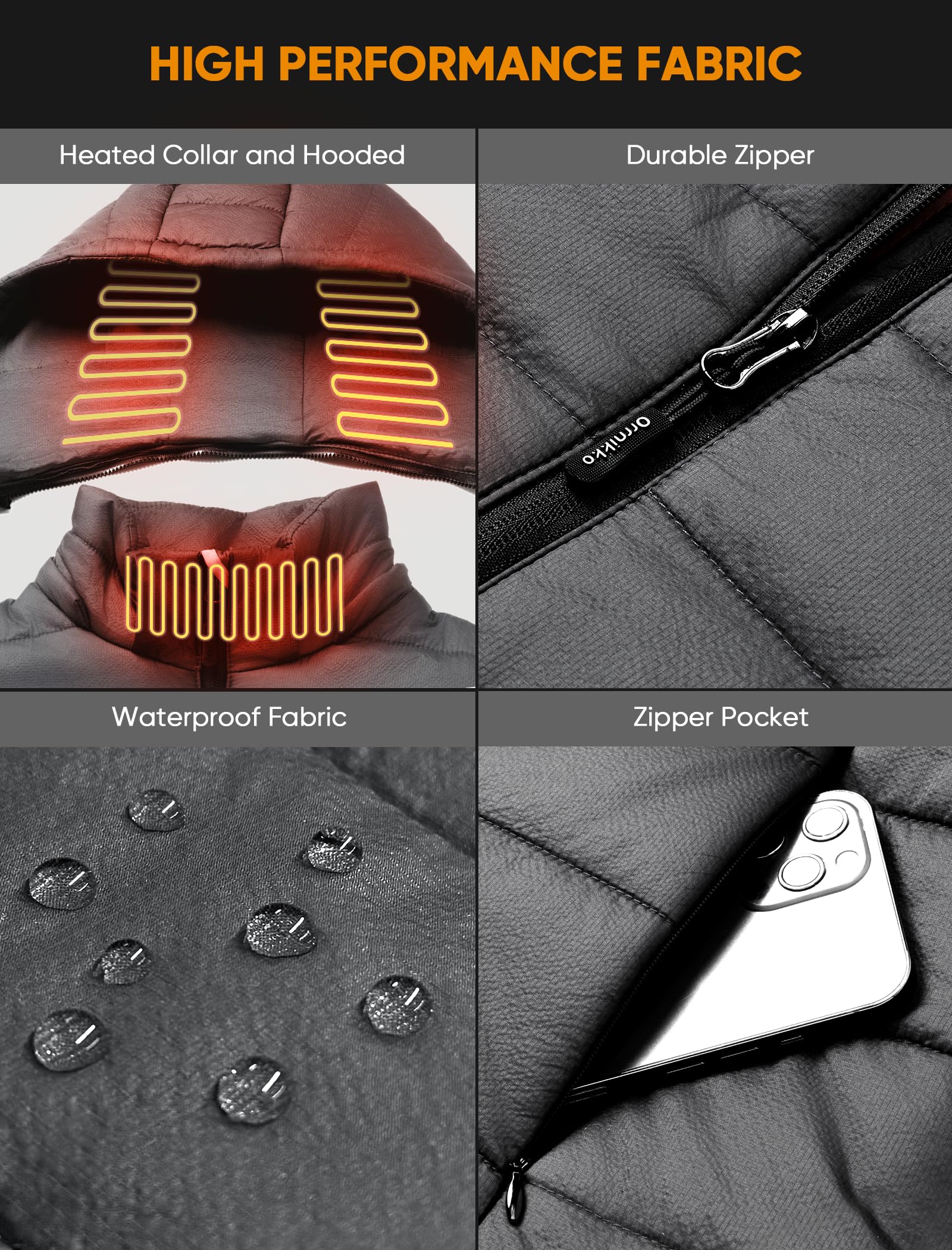 Gilet riscaldato da donna con batteria da 16000 mAh, ricarica rapida, leggero e ricaricabile, con cappuccio riscaldato, Grigio, Large