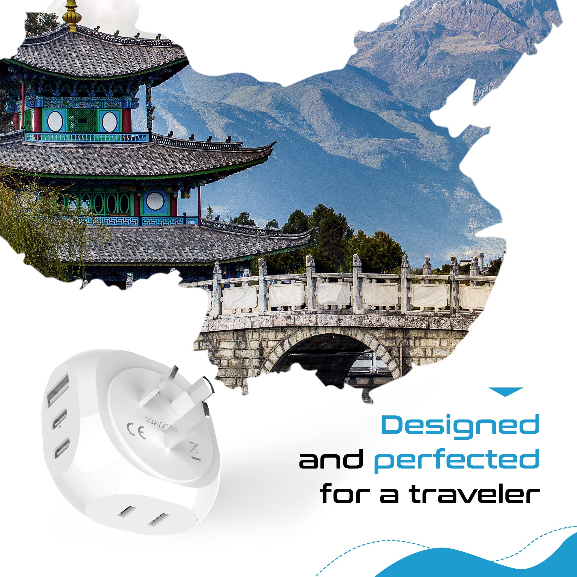 Ceptics Adattatore Da Viaggio Per Australia E Cina - 5 Ingressi Con 20 W Pd-Qc 3.1A Dual Usb-C E Usb - Ultracompatto - Leggero - Ee. A Qualsiasi Paese Di Tipo I Come Nuova Zelanda, Argentina E Più Bl