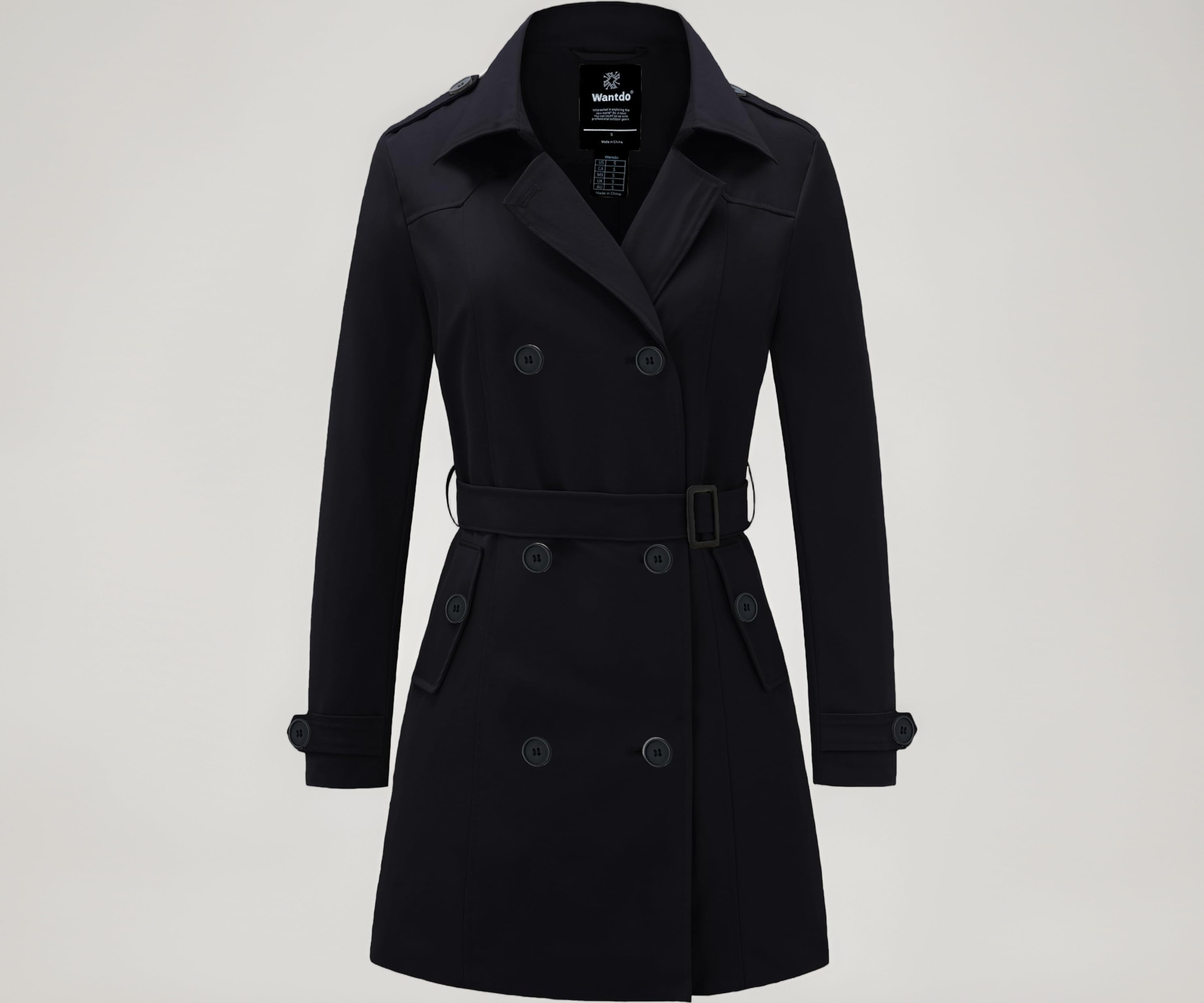 Wantdo Women's Double-Breasted Trench Coat with Belt
