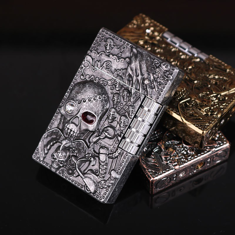 Encendedor de metal antiguo calavera rojo cobre miniatura 7