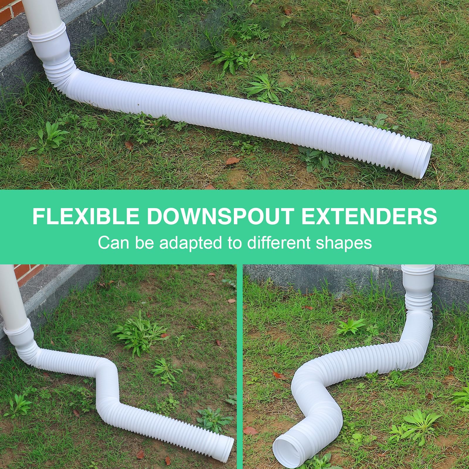 1 pieza de extensión flexible para desagüe de bajante, canalones extensibles redondos de 47 a 150 cm, juego de conexión de desagüe para bajante de 80/100 mm, color blanco