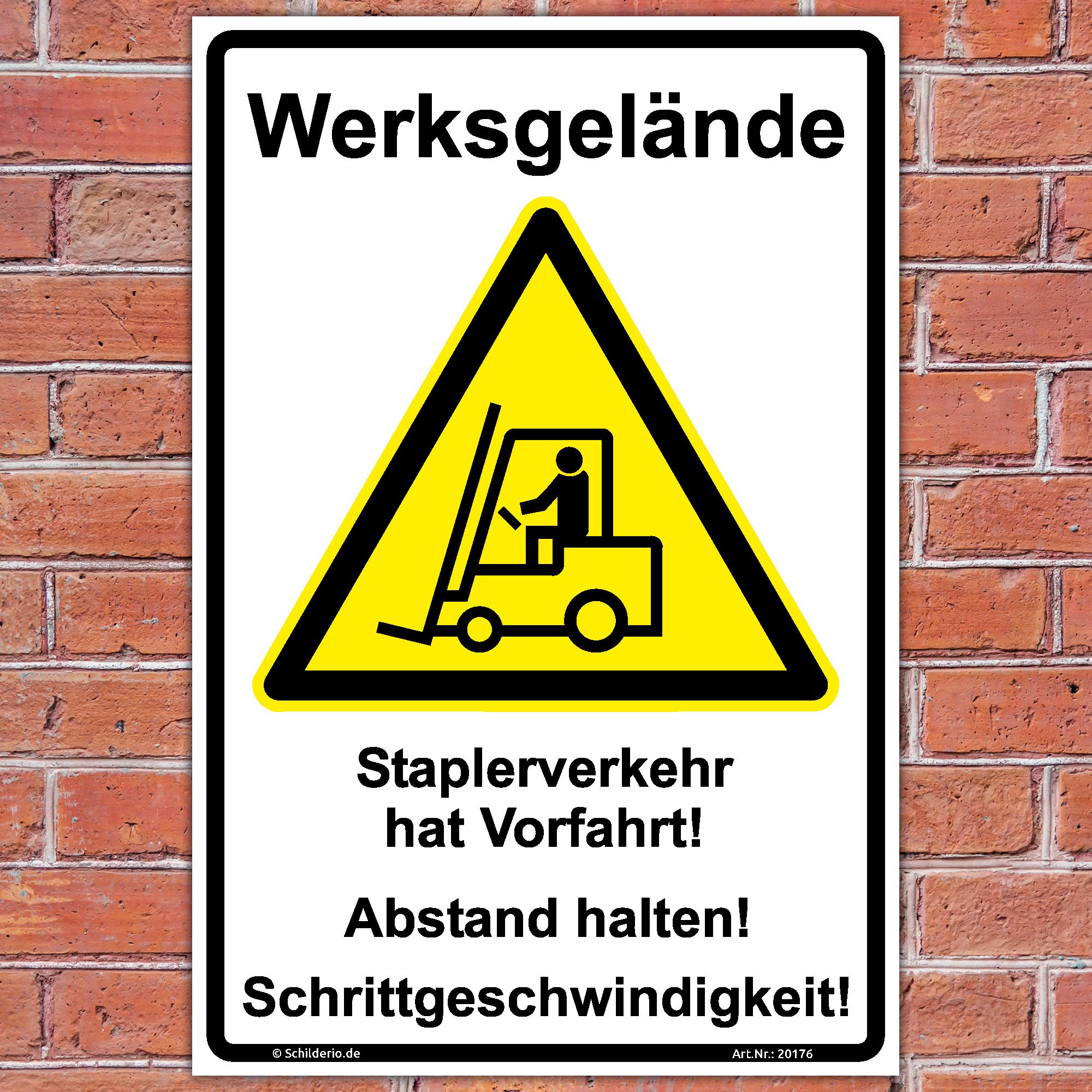 Schild Werksgelände Staplerverkehr hat Vorfahrt Hinweisschild 600x400mm Hochformat, stabile Aluminiumverbundplatte 3mm stark, inkl. 4 Eckbohrungen