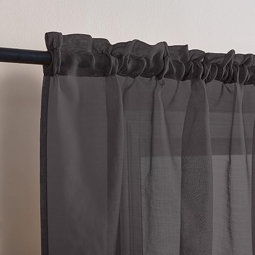 Miniatura 3 de MISS SELECTEX Cenefa corta con pompones para ventana, juego de 2 paneles, cortinas semitransparentes para sala de estar, dormitorio, cortinas