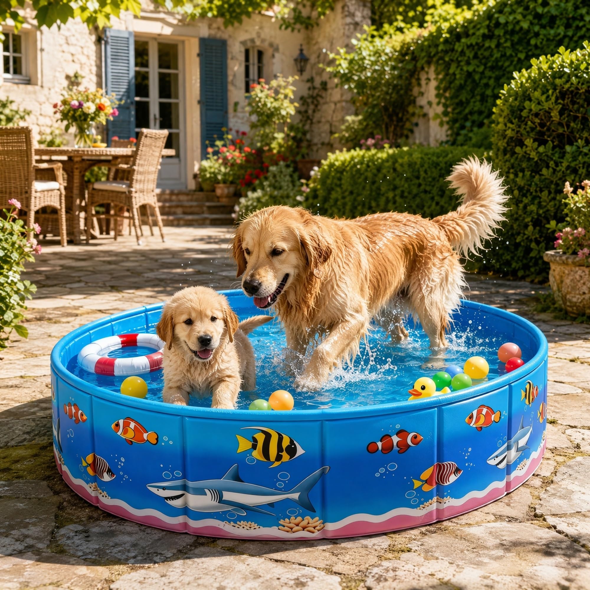 Faltbarer Hundepool Nicht Aufblasbar, Hundebadewanne aus Hartplastik mit Verstärkten Seitenwänden, Tragbarer Pool für Kleine Mittelgroße Große Hunde, Planschbecken für Garten Outdoor Camping
