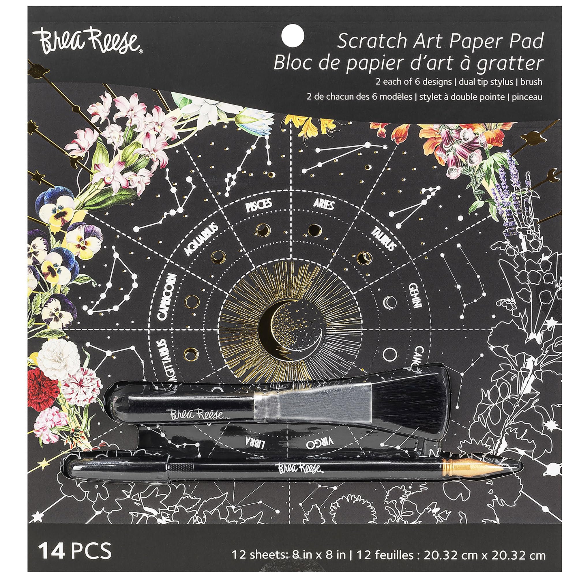 Brea Reese Scratch Art Paper Pad - 12 Whimsical Celestial Metallic Designs