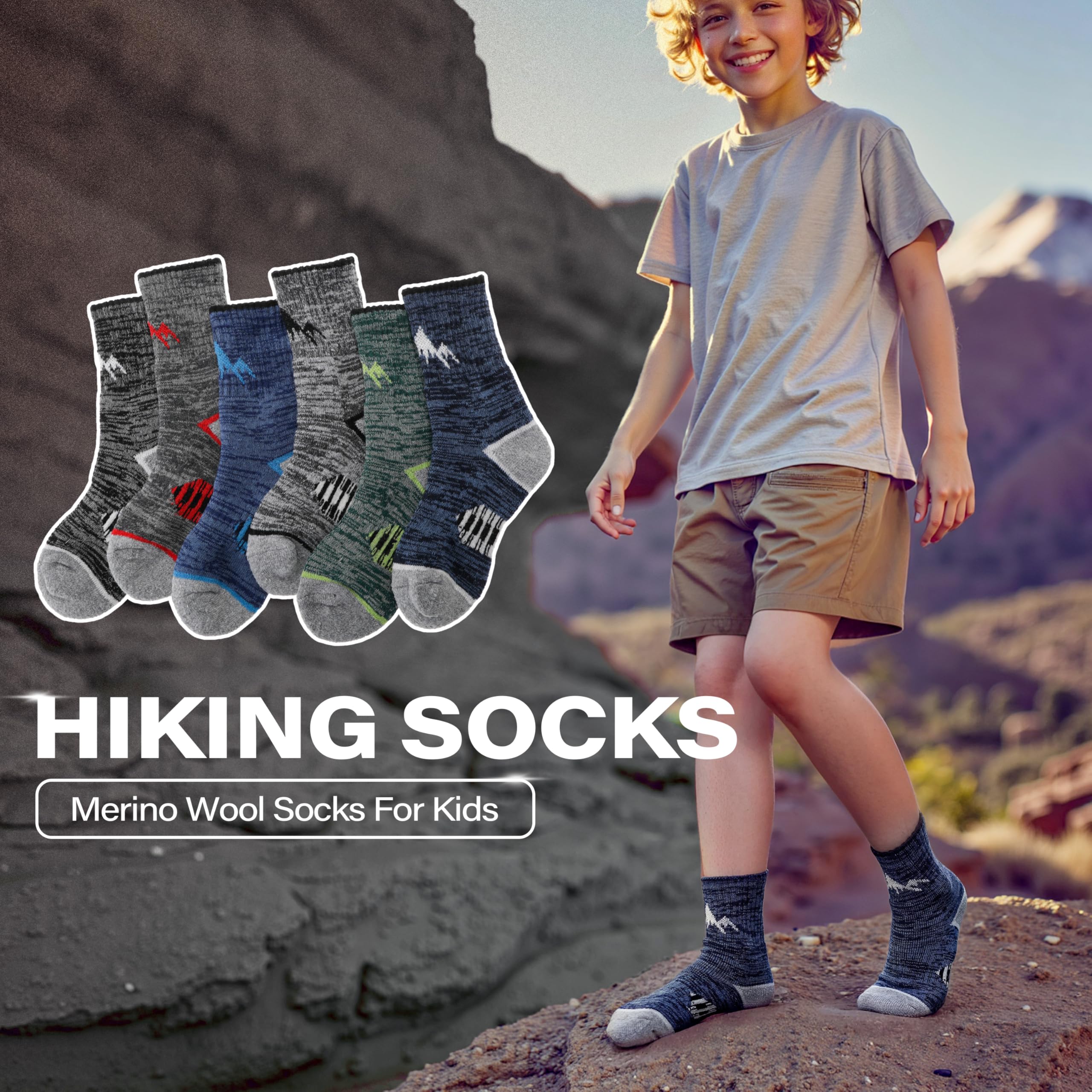 ANTSANG Chaussettes Marche Randonnée Laine Mérinos Enfants Garçons Filles Tout-petits Thermiques Chaudes Hiver Épaisses Rembourrées Neige Ski Crew Chaussettes Bas