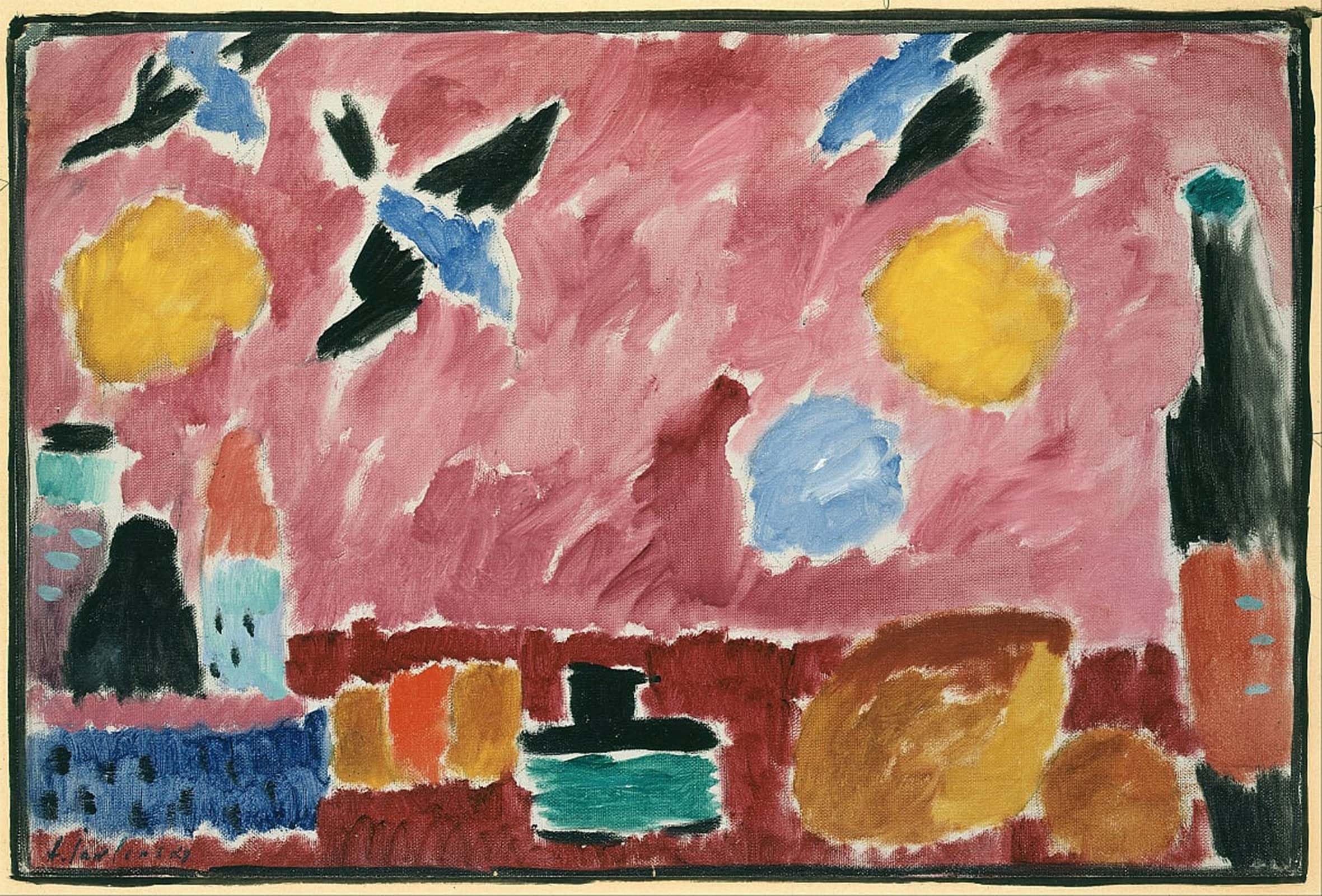 POSTERIIk Vintage Print Pop Art Landscape Artwork with Red Swallow Patterned Wallpaper by Alexej Von Jawlensky Art Prints for Office Home Decor 60x90cm