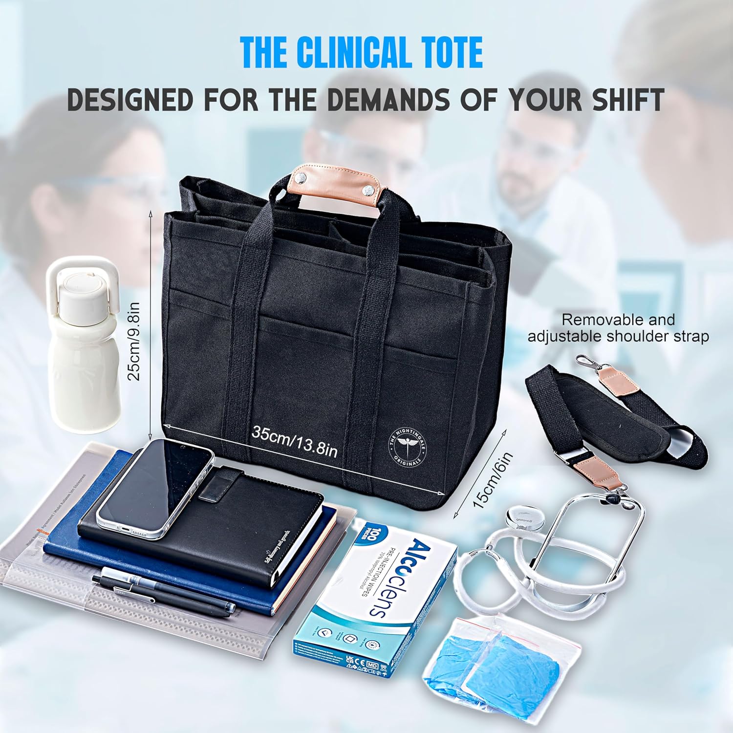Nightingale Originals Health Care Tote Work Bag – Large Nurse Organizer for Men & Women - Nursing & Clinical Tote Bag with Pockets – Medical Supplies Organizer for Nurses, Nursing Students & Doctors