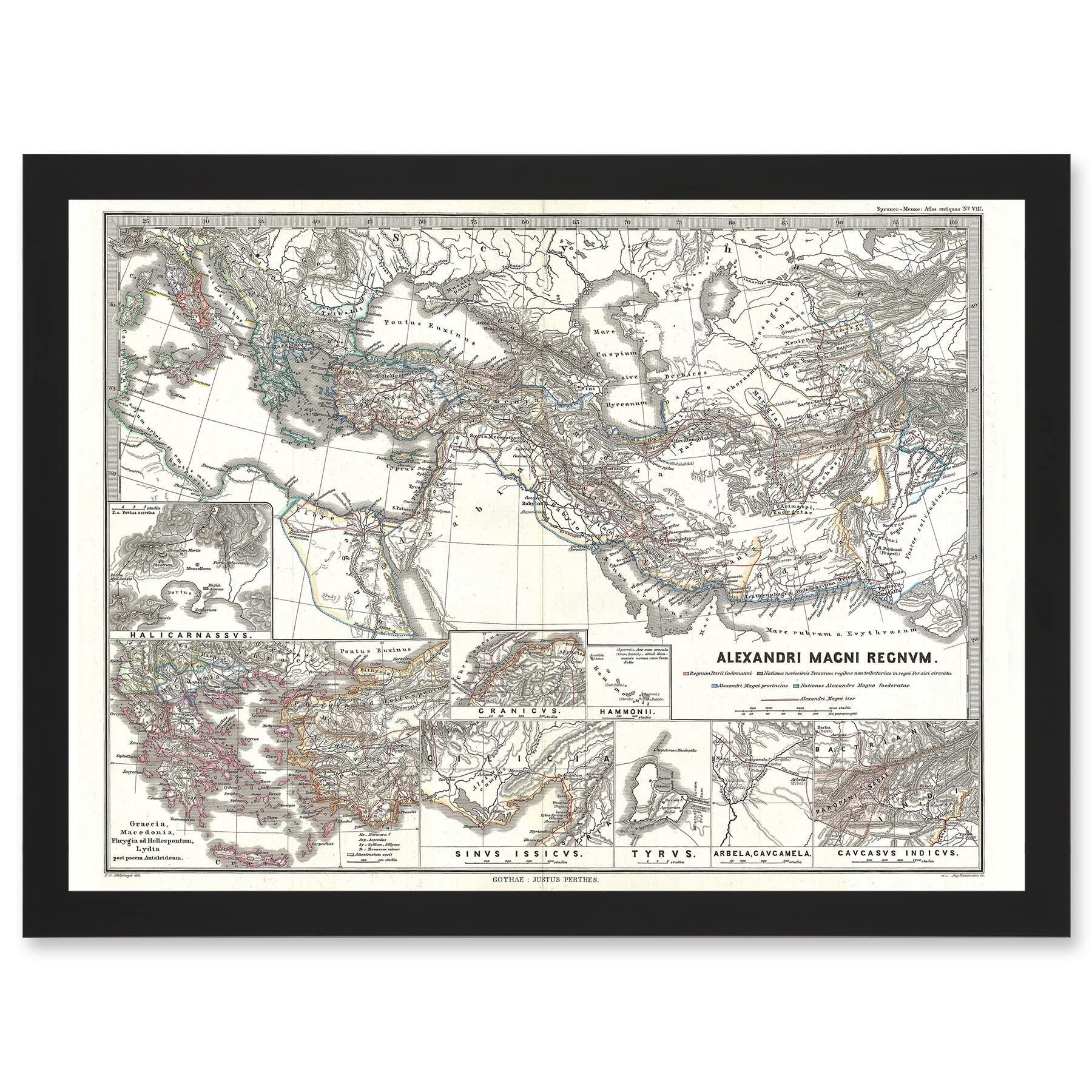 Artery8 Geography Map Illustrated Antique Empire Alexander Great Mediterranean Artwork Framed Wall Art Print A4