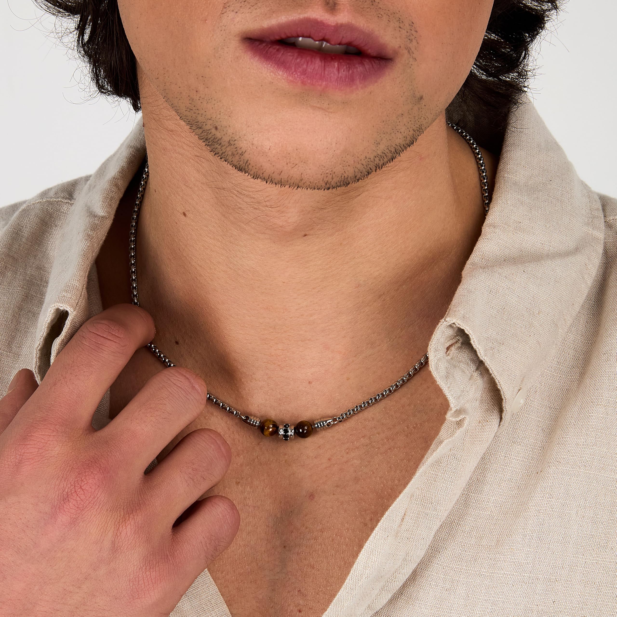 Morellato Collana Uomo in Acciaio, Pietre Naturali, Cristalli, Occhio di Tigre, Collezione PIETRE - S1744