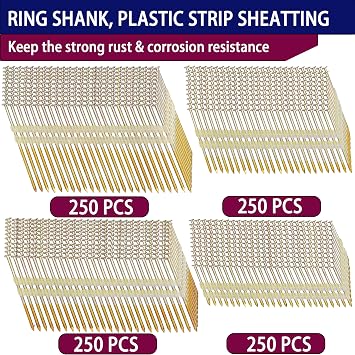 HW HAMWOO 21Framing Nails,Ring Shank,2,2-1/2,3,3-1/2:1000Pcs