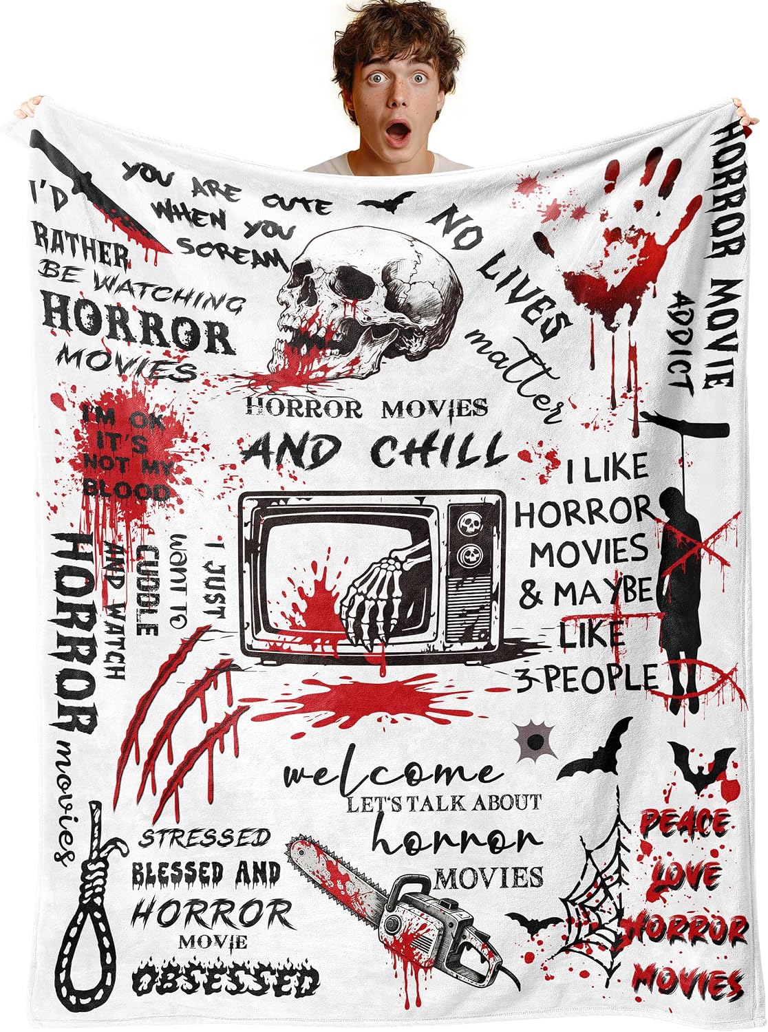 Horror Movie Gifts Blanket 60" X 50", Halloween Christmas Birthday Gifts for Horror Movie Lovers, Scary Blanket/Merch/Birthday Party Decorations, Scary Movie Blanket