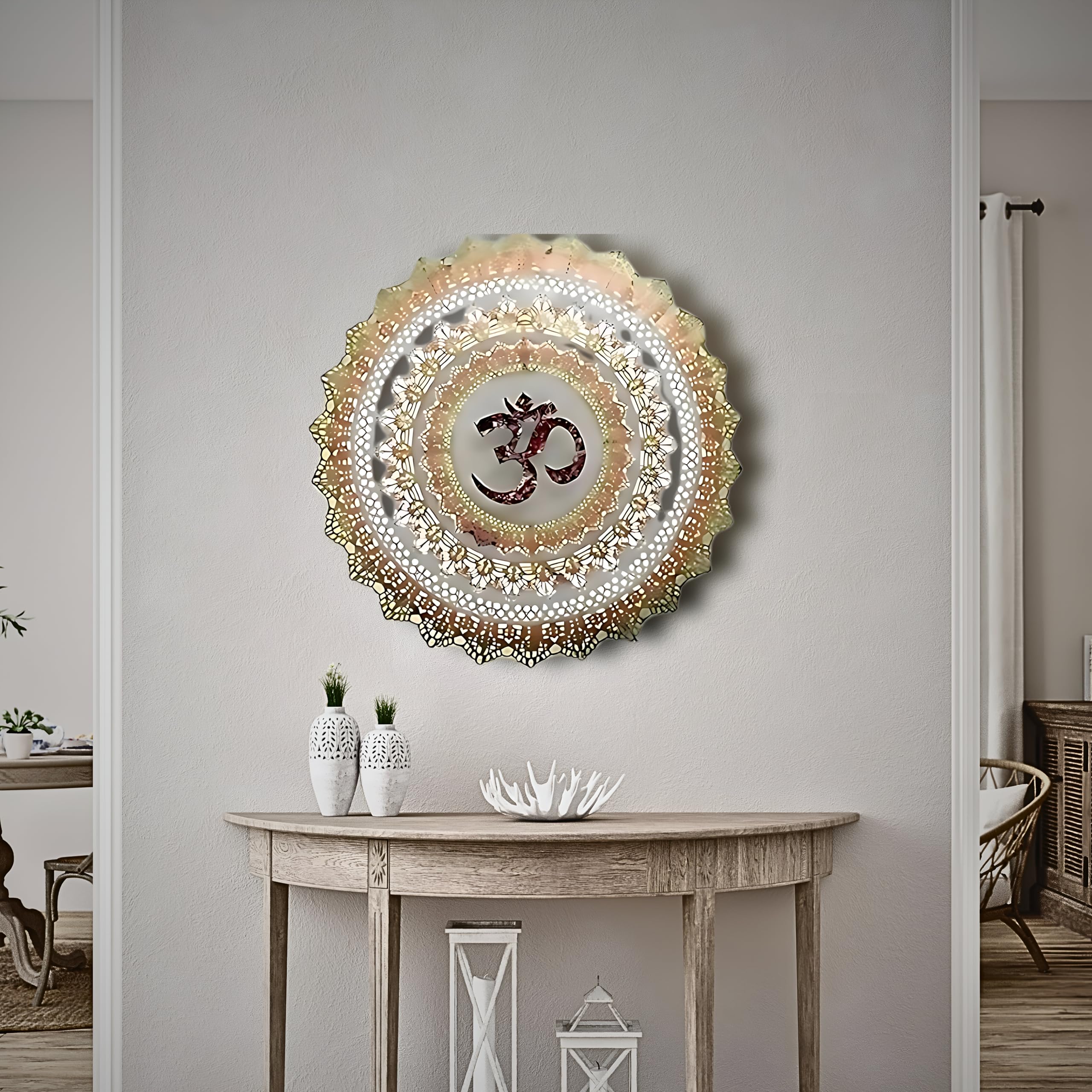 RHD (OM CIRCLE LED DÉCOR SMALL Metal Abstract/Wall Sculpture/Wall hanging/Wall Art Multicolor for home/Living Room/office/cafe/Bedroom (24x3x24 IN)