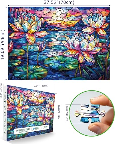 Miniatura 2 de Rompecabezas de flores de vidrieras para adultos, 1000 piezas, colorido rompecabezas duro imposible de lirio de agua para adultos, hermosas flores