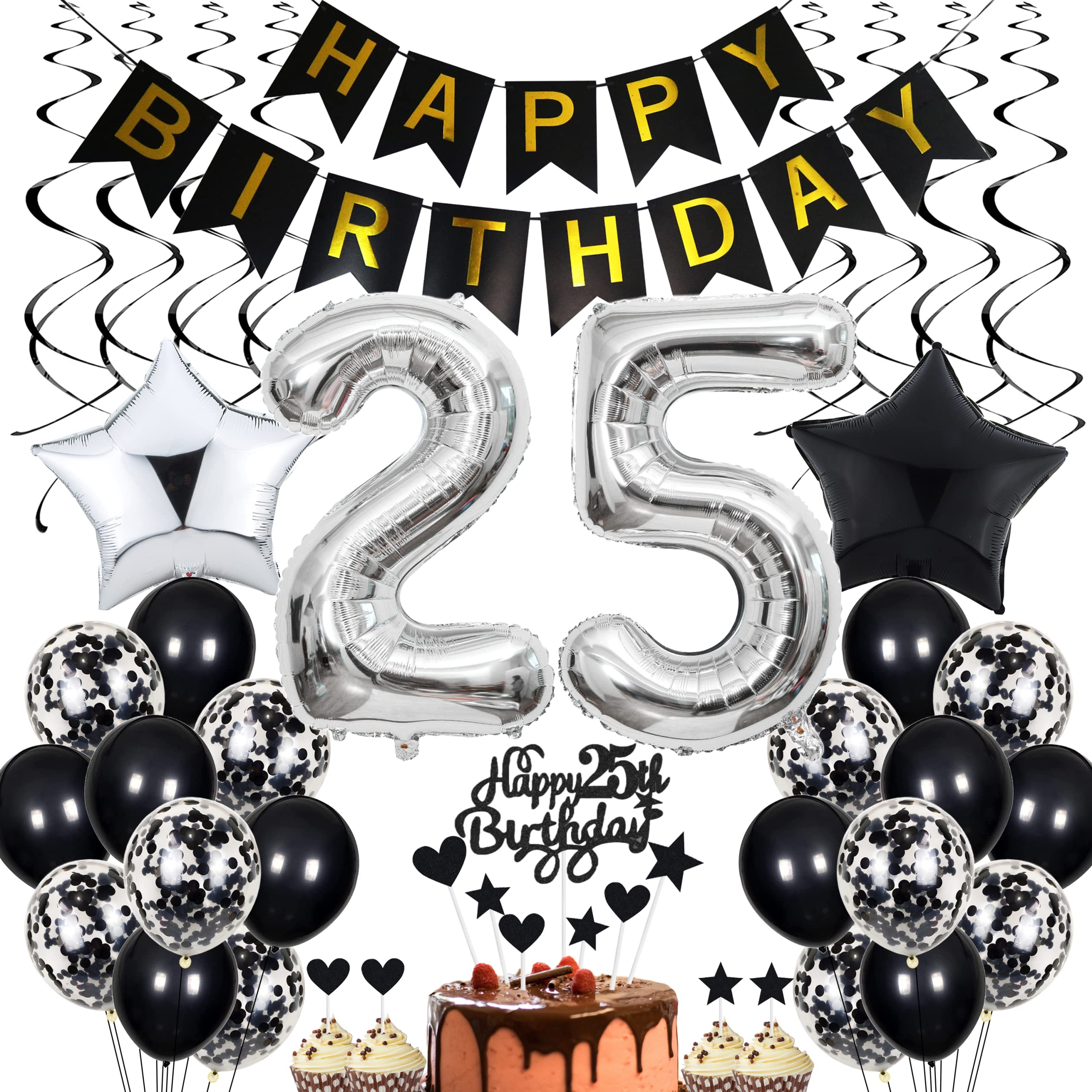 21st Birthday Decoration, Black Cake Decoration Birthday 16 Years Boy, Black and White Party Decoration, 16th Birthday Girl Boy, Cake Decoration 16th Birthday Boy Girl Birthday Decoration 16 Years Gir