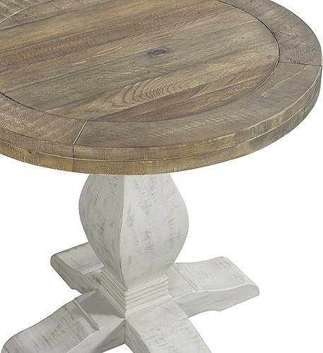 Miniatura 5 de Napa - Mesa de sala de estar de madera maciza, rústica recuperada, natural y blanco, con extremos redondos, mesita de noche, mesita de noche, 26