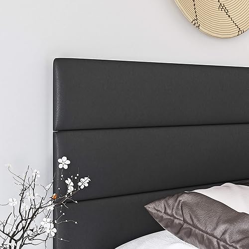 Miniatura 25 de Boyd Sleep Milan - Marco de cama de lino negro con plataforma totalmente tapizada con cabecero ajustable, base o somier calificado para su uso Negro