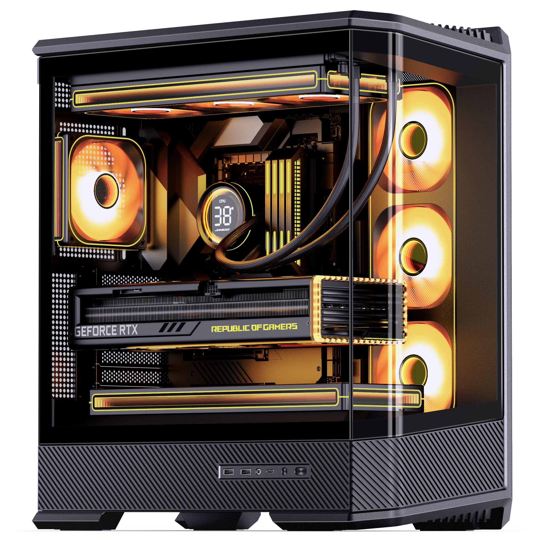 Jonsbo D400 obudowa PC czarna | ATX Midi-Tower z panoramicznym oknem 270°, podwójny grzejnik 360 mm, USB-C