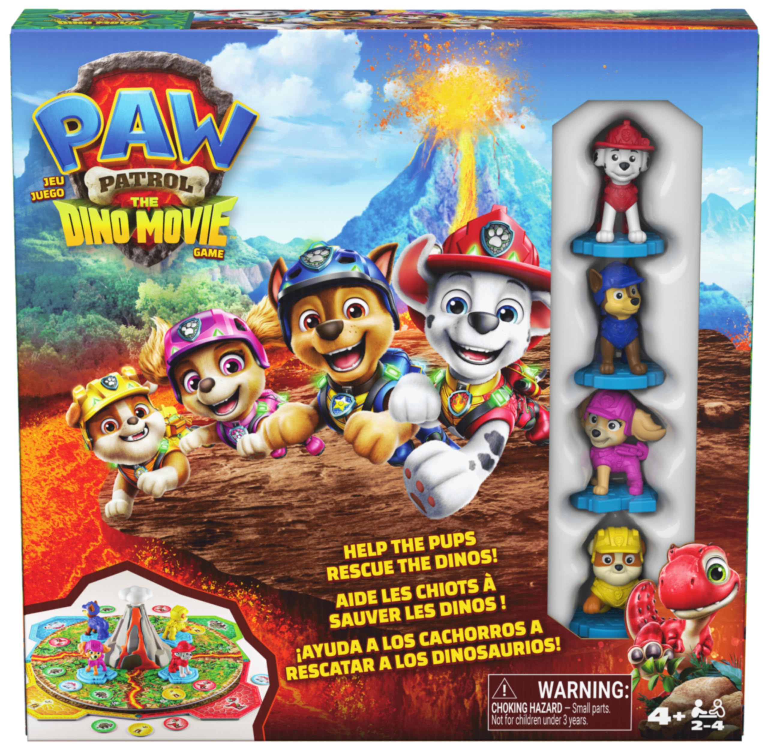 Spin Master Games, PAW Patrol: The Dino Movie Game with Rotating Volcano, Dinosaur Rescue Preschool Kids Board Games, Features Chase, Marshall, Skye & Rubble, 2-4 Players, for Ages 4 & Up