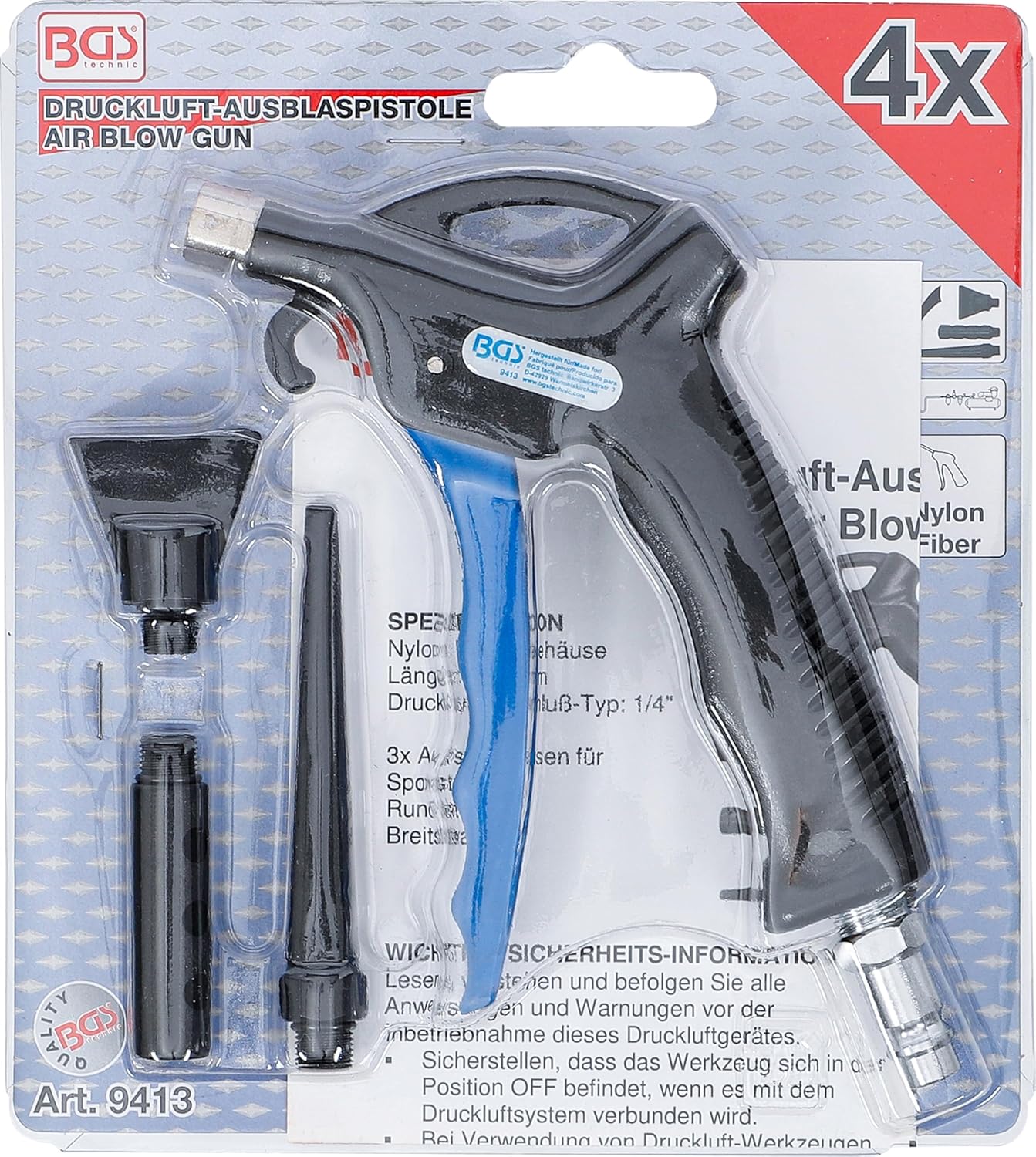 BGS 9413 | Air Blow Gun | with 3 Attachments