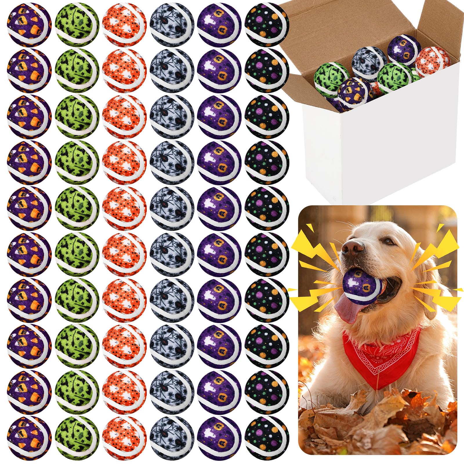 Sosation 60 Pack Dog Toys Bulk, 2 Inch Small Squeaky Tennis Balls