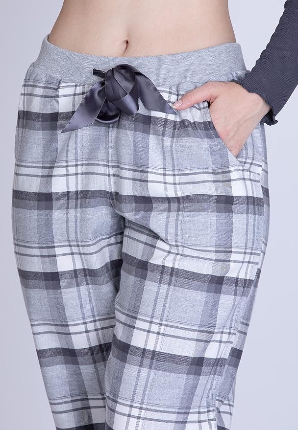 maluuna Damespyjama met flanellen broek en boordjes, kleur:antraciet, Grootte:XL maluuna Damespyjama met flanellen broek en boordjes, kleur:antraciet, Grootte:XL