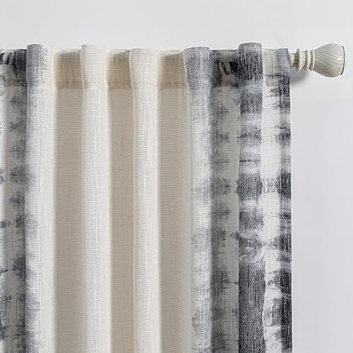 MEETSKY Cortinas de lino para sala de estar, cortinas de granja para dormitorio, 84 pulgadas de largo, 2 paneles de filtro de luz, cortinas de
