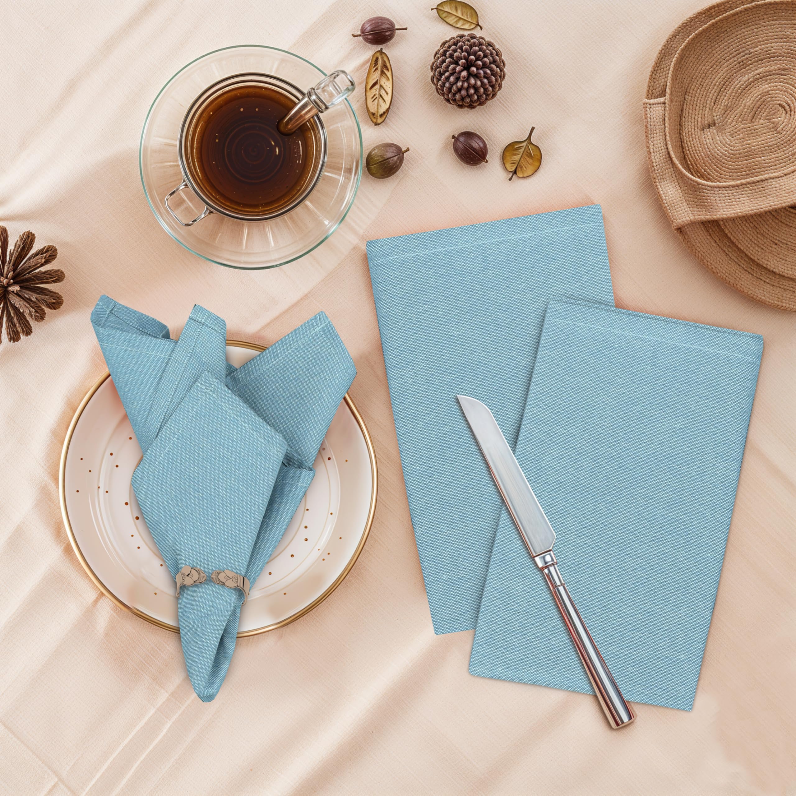 Ruvanti Set di Tovaglioli di Stoffa da 12 Pezzi, 45,7 x 45,7 cm, Tovaglioli di Stoffa Lavabili, Morbidi e Durevoli, Tovaglioli di Policotone per Cene, Feste, Ringraziamento e Matrimoni - Blu Bimbo