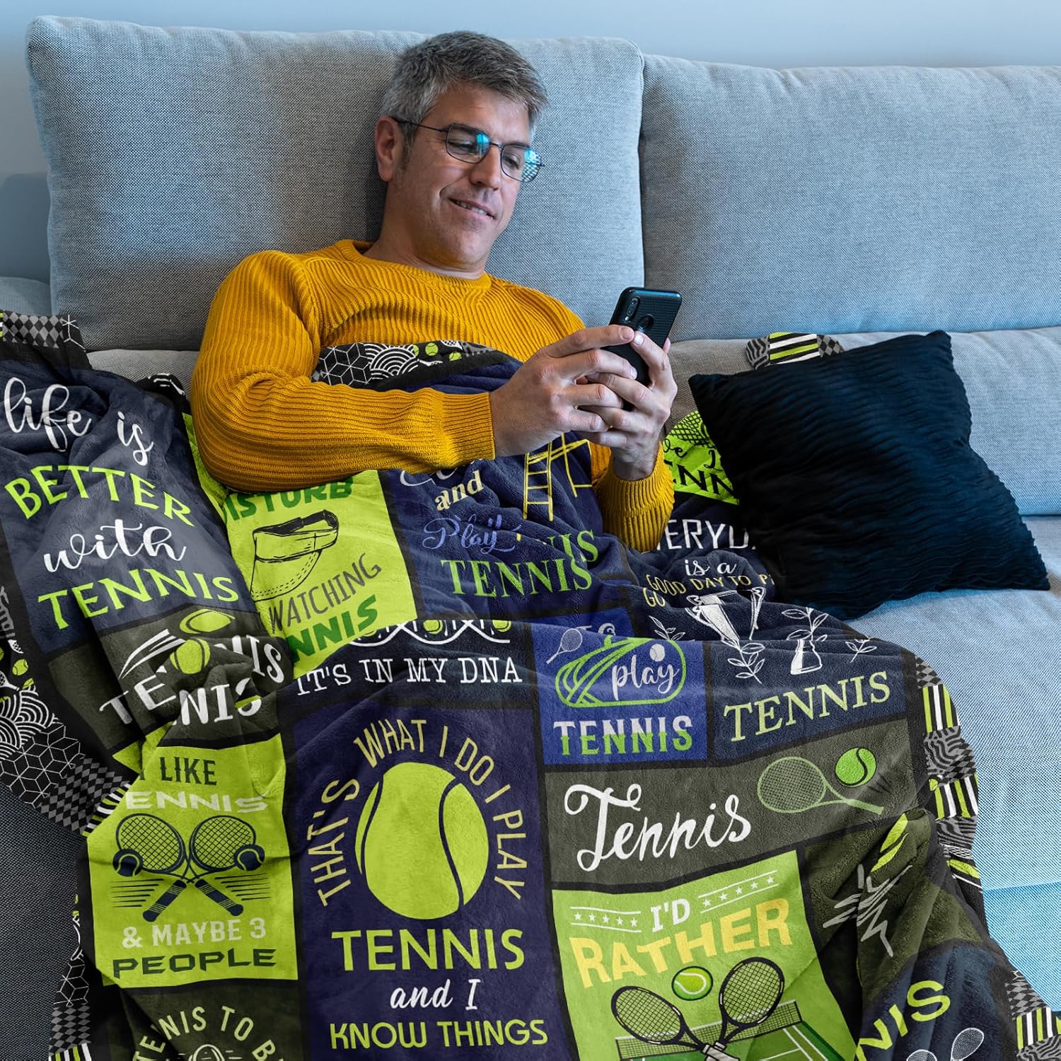 Unique Tennis Gifts Women/Men/Girls/Boys, Funny Tennis Players/Lover Gift Ideas, Tennis Accesories/Stuff for Party, Tennis Themed Soft Blanket 50'' x 60''