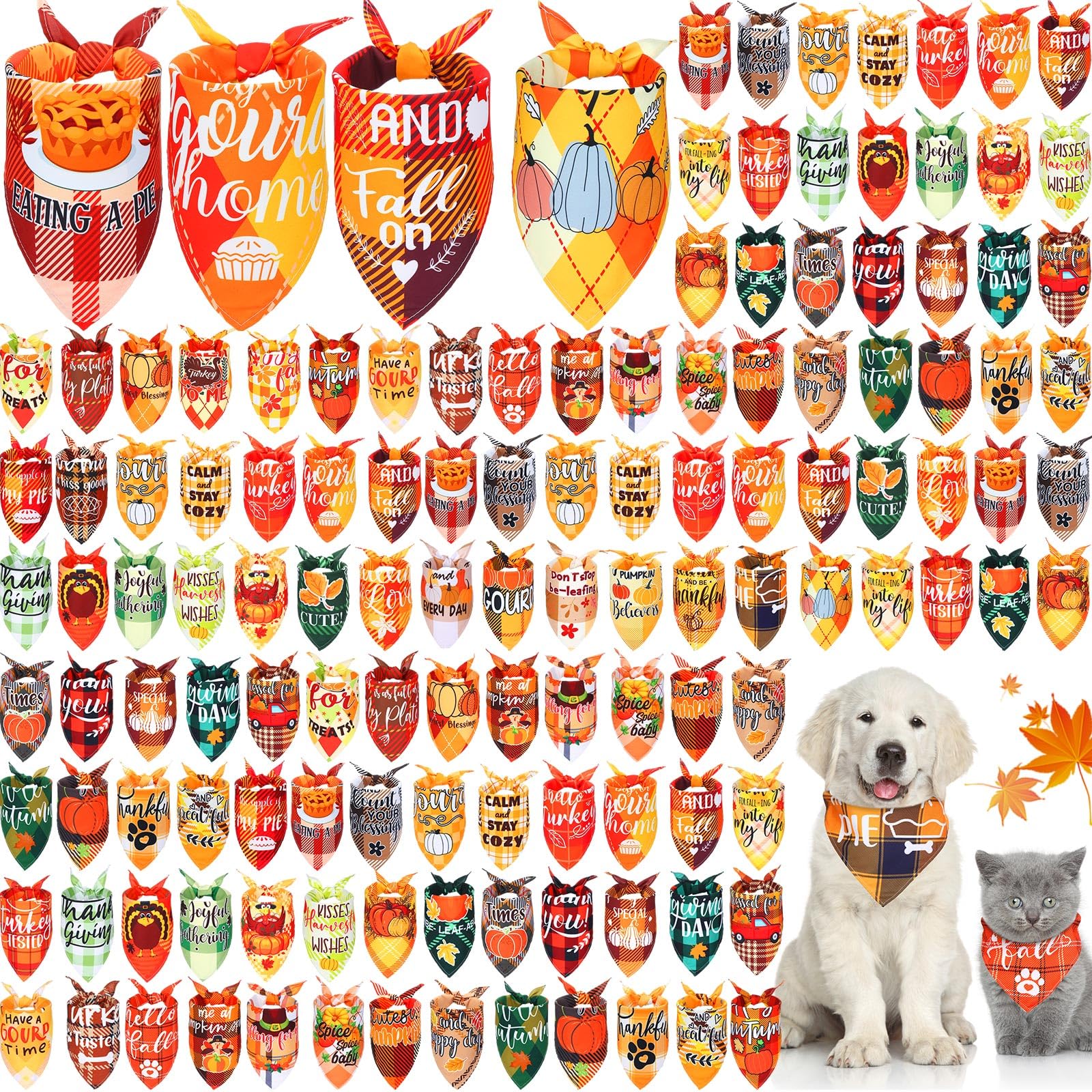 Preboun Hundehalstücher für Hunde im Herbst, kariert, verstellbar, waschbar, Halstuch, Haustierkostüm, Zubehör, Pflegezubehör für kleine bis mittelgroße Katzen, 200 Stück