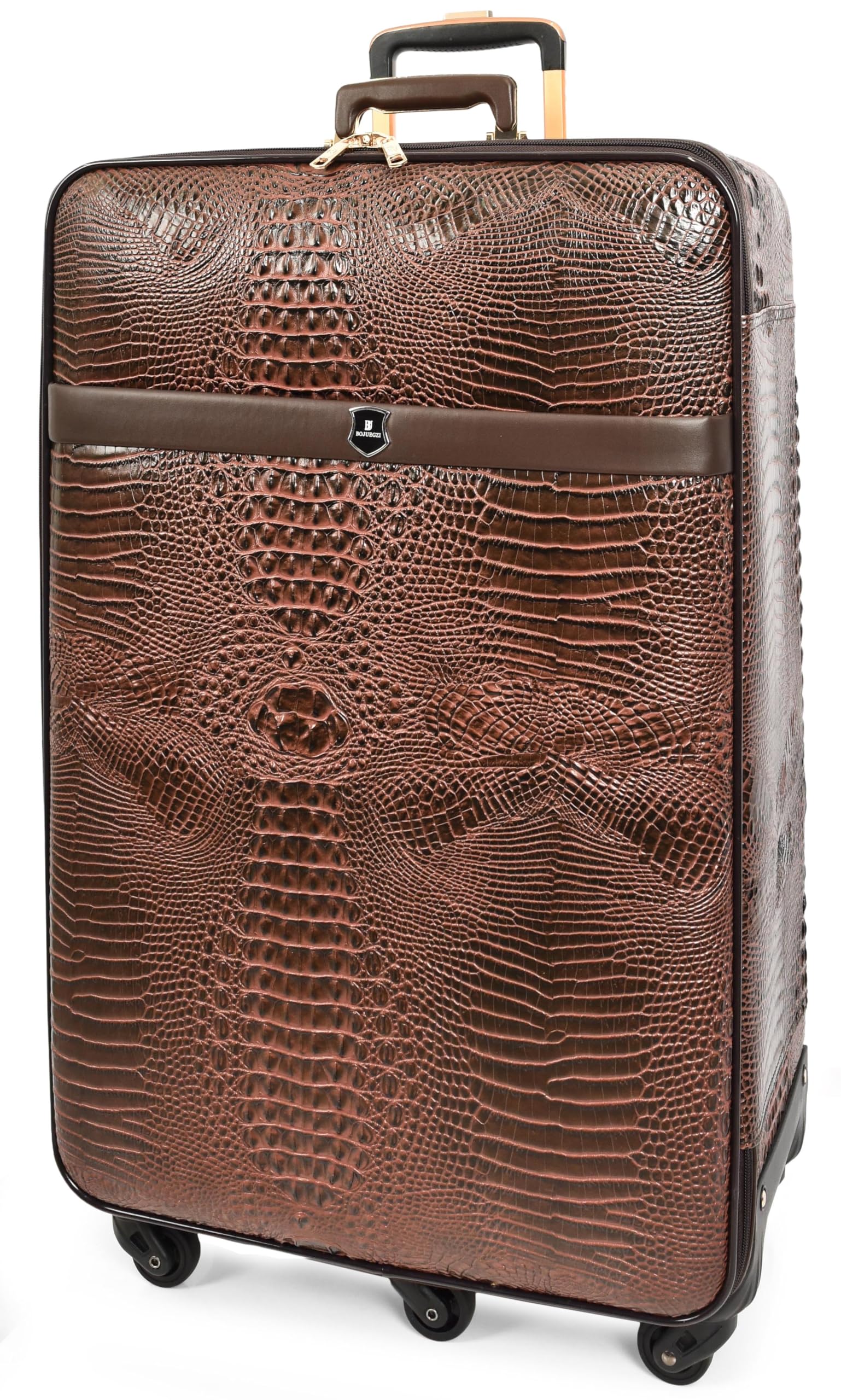 A1 FASHION GOODS Bagaglio in pelle PU marrone goffrato, valigie leggere con ruote, moto ibrido durevole del carrello di Shell, Marrone, Large 28" (Check-in Size), Valigia