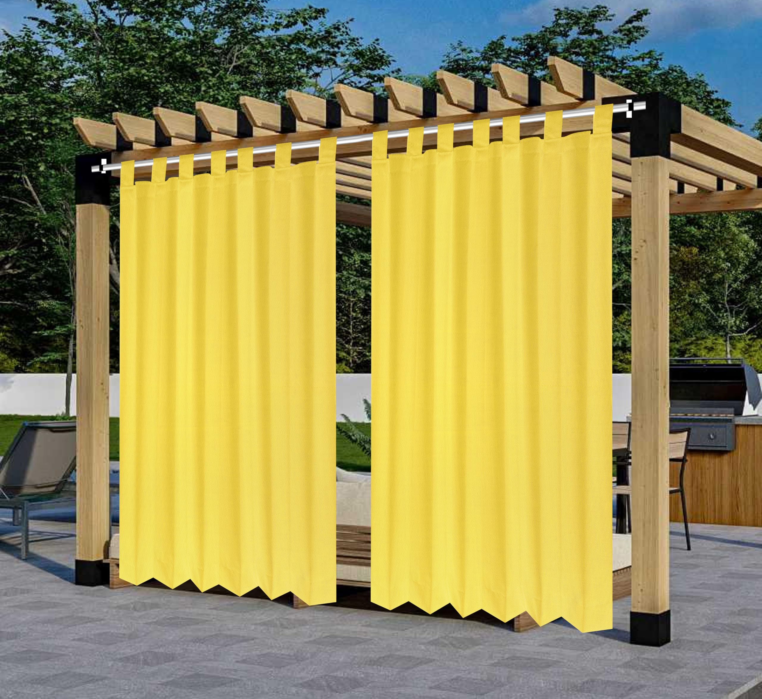 GREEN DECOR Polyester 300GSM Fabric Waterproof Rain & Sun Blockage Curtains(Yellow 4.5 X 6.5 Feet,Piece of 1) with Top Style Loop Used for Door,Balcony,Outdoor & Indoor Area