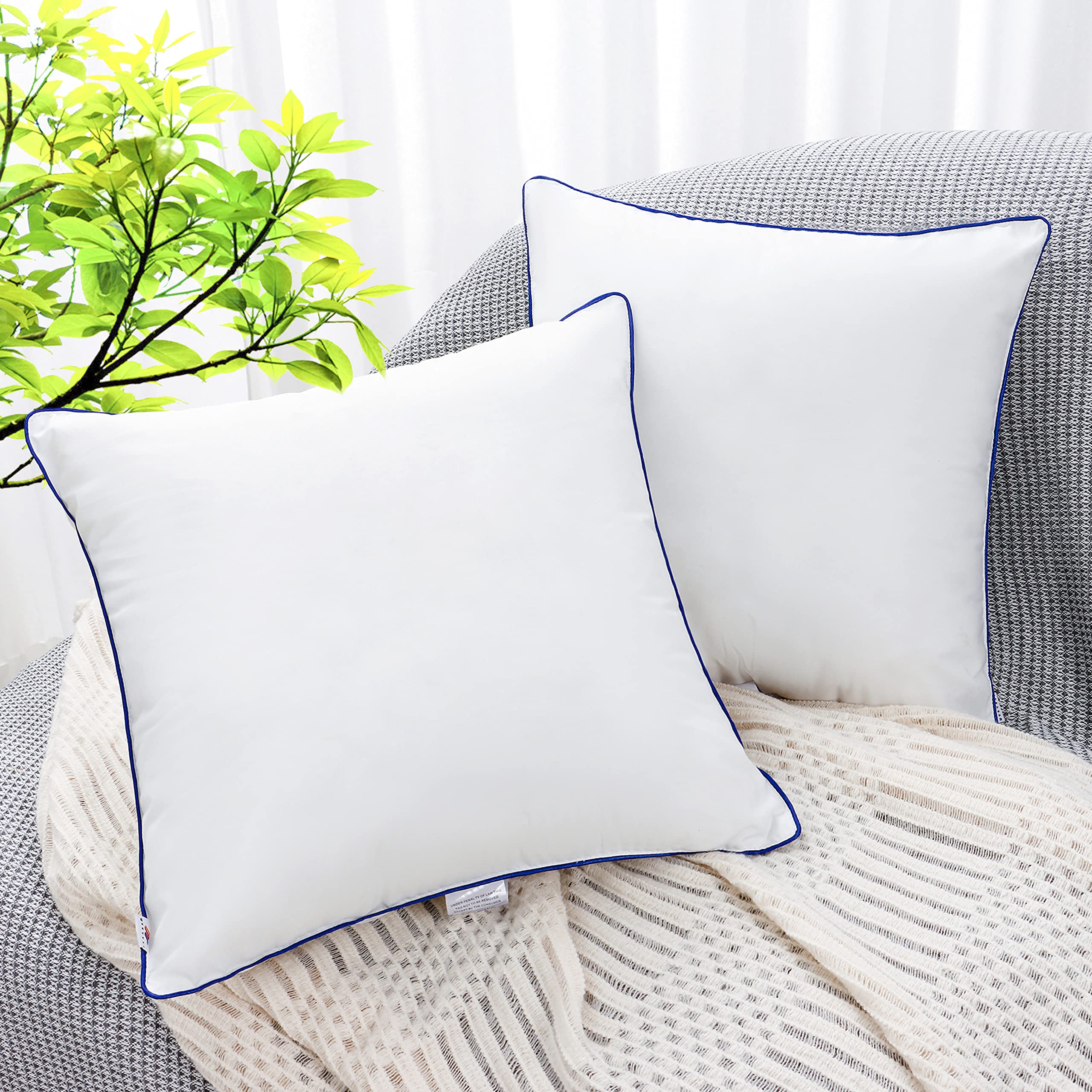18x18 Pillow Inserts Set of 2 Indoor Decorative Bed and Couch Square Soft Throw Pillow,White