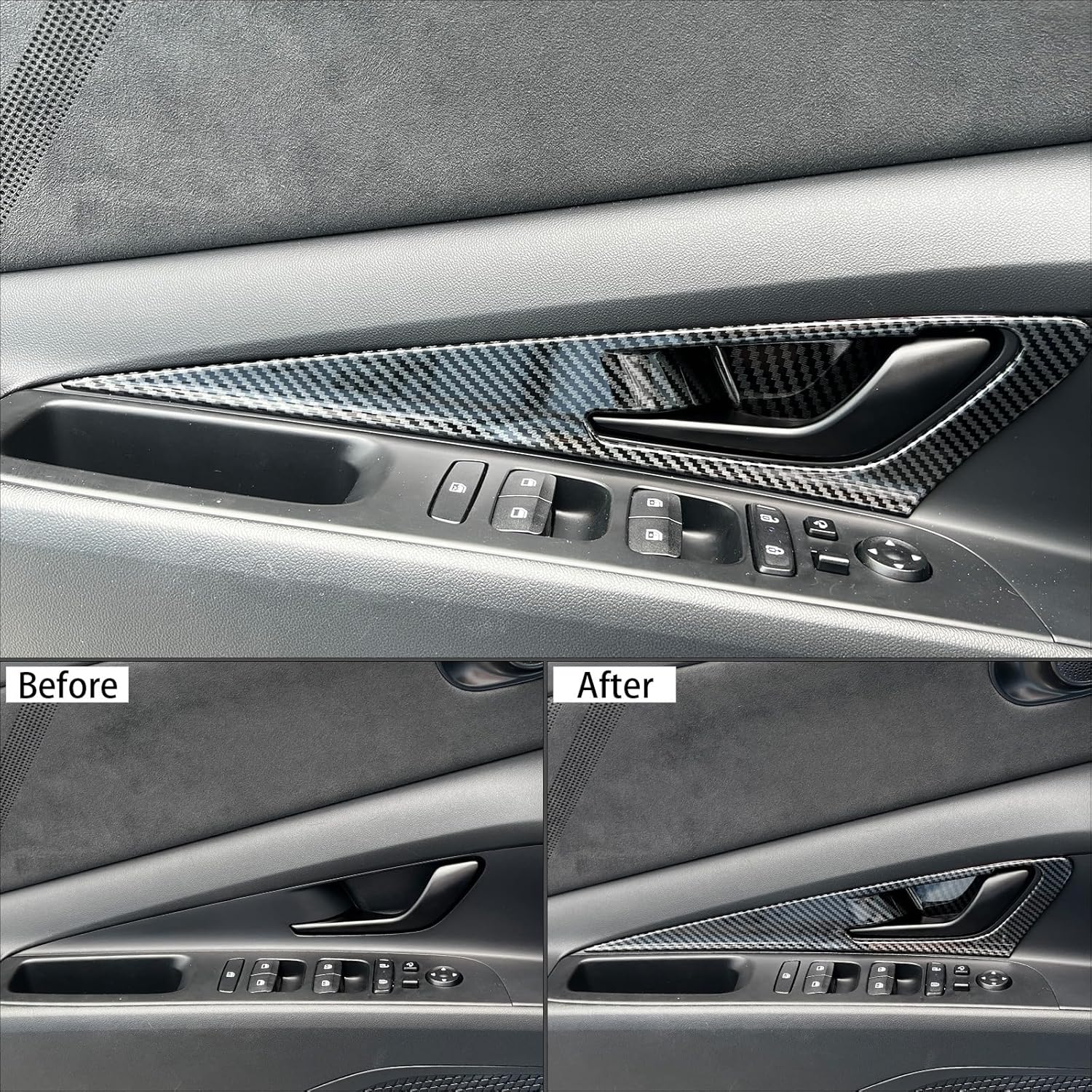 Carbon Fiber Style Interior Door Panel Molding Trim Door Cover Compatible with Hyundai Elantra N 2022-2025 Elantra N Line CN7 2021-2025 Automotive Accessories